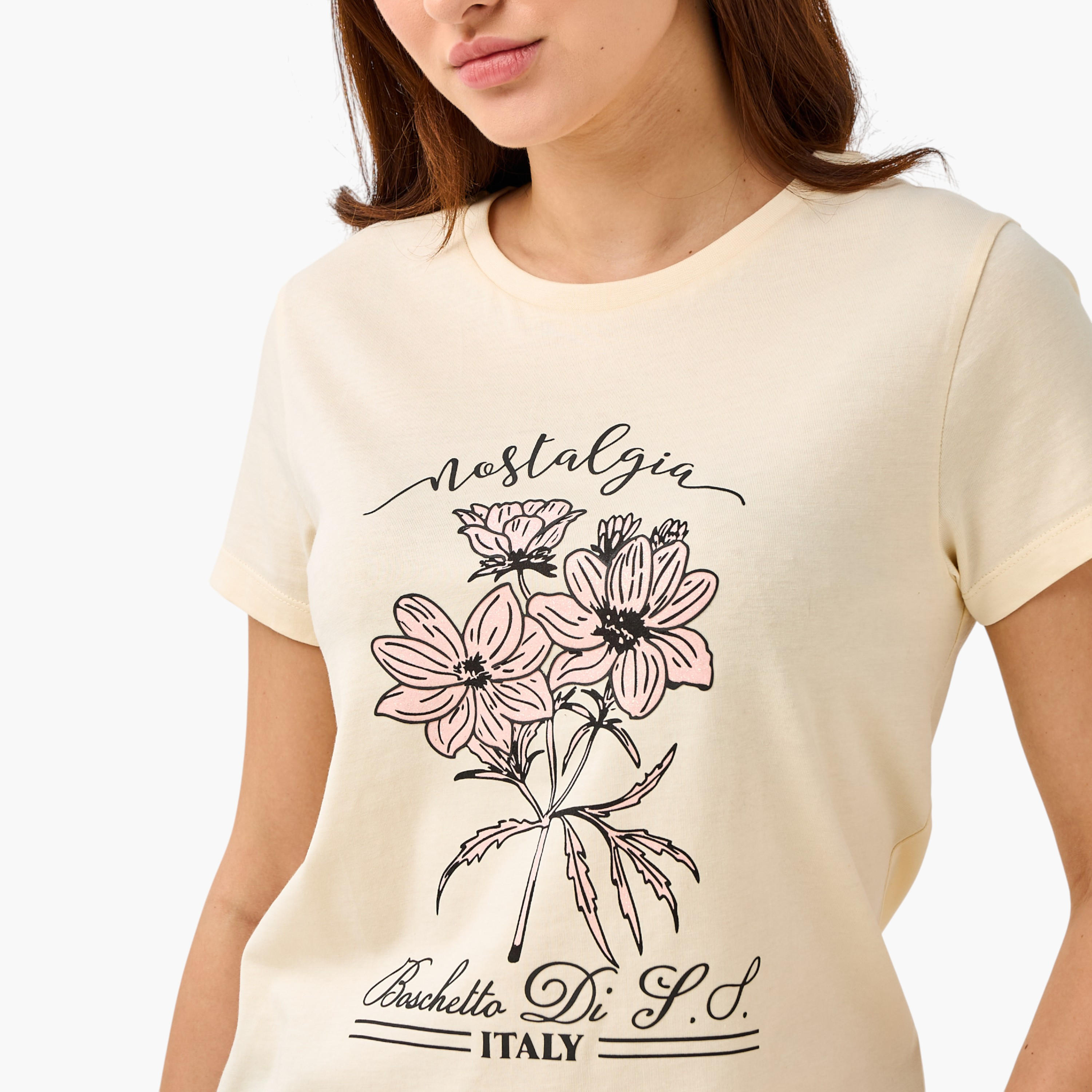 Regular Fit Cotton T-shirt with Graphic Print-women-clothing-tshirts-image-5