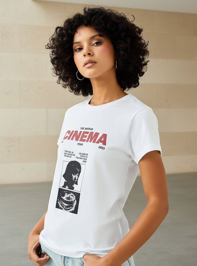 Regular Fit Cotton T-shirt with Graphic Print-women-clothing-tshirts-image-1