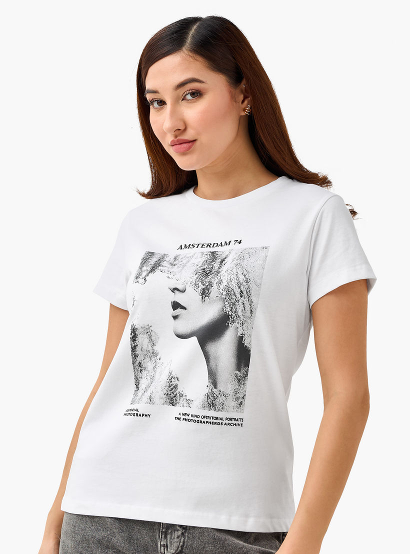 Regular Fit Cotton T-shirt with Graphic Print-women-clothing-tshirts-image-3