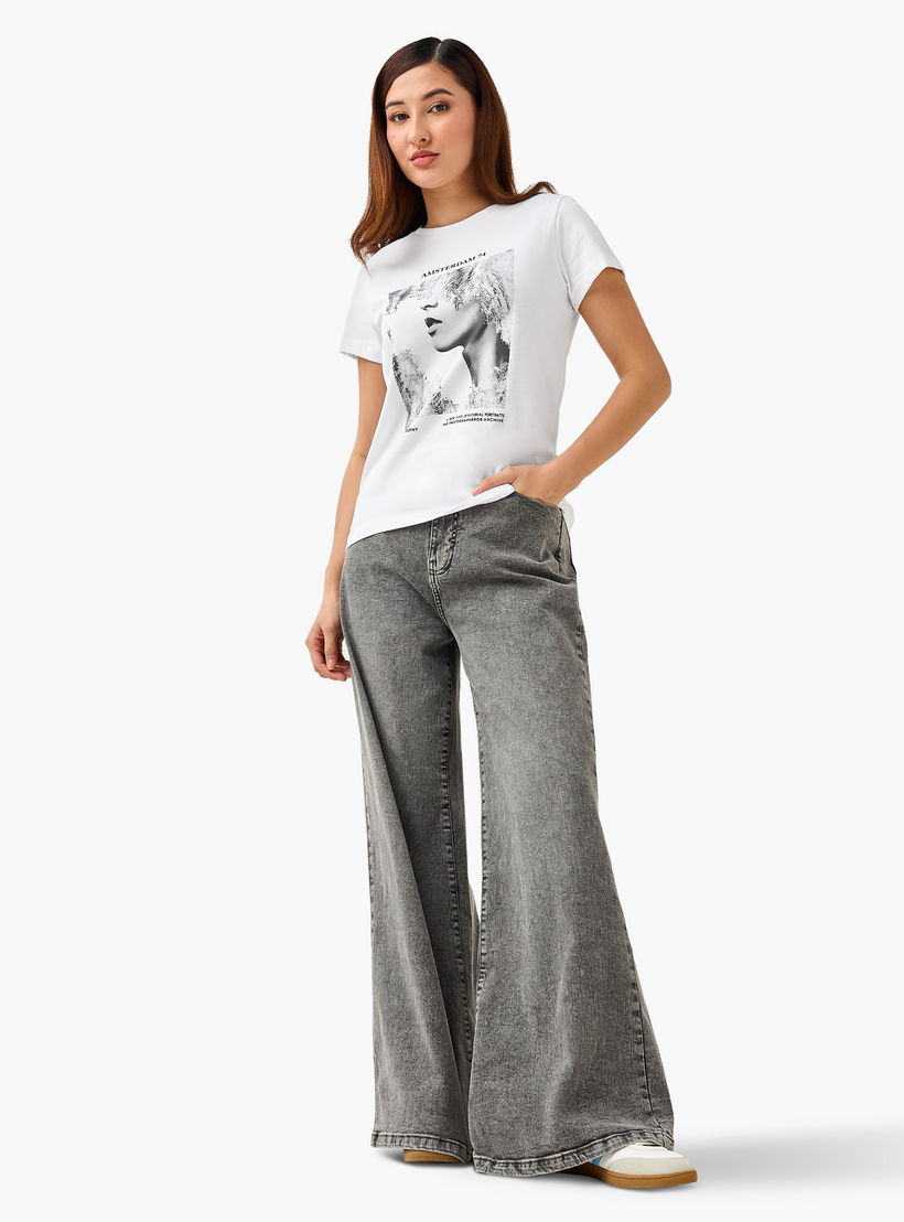 Regular Fit Cotton T-shirt with Graphic Print-women-clothing-tshirts-image-4