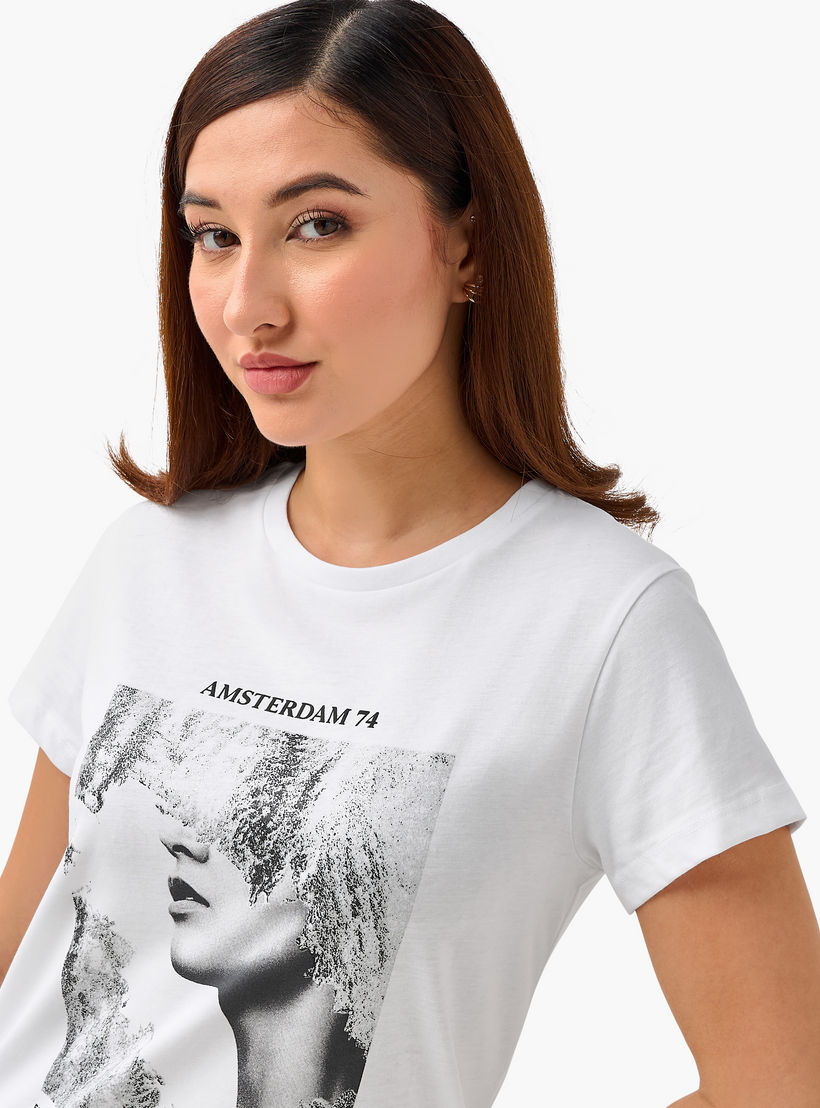 Regular Fit Cotton T-shirt with Graphic Print-women-clothing-tshirts-image-7