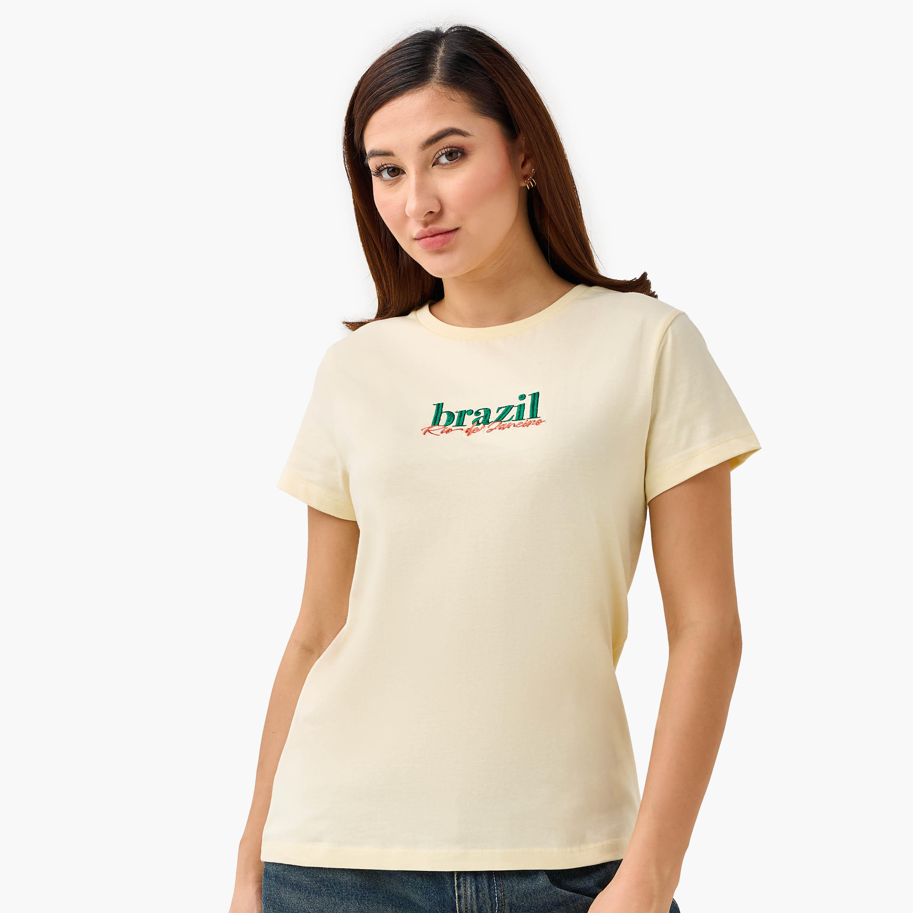 Regular Fit Cotton T-shirt with Embroidery-women-clothing-tshirts-image-3