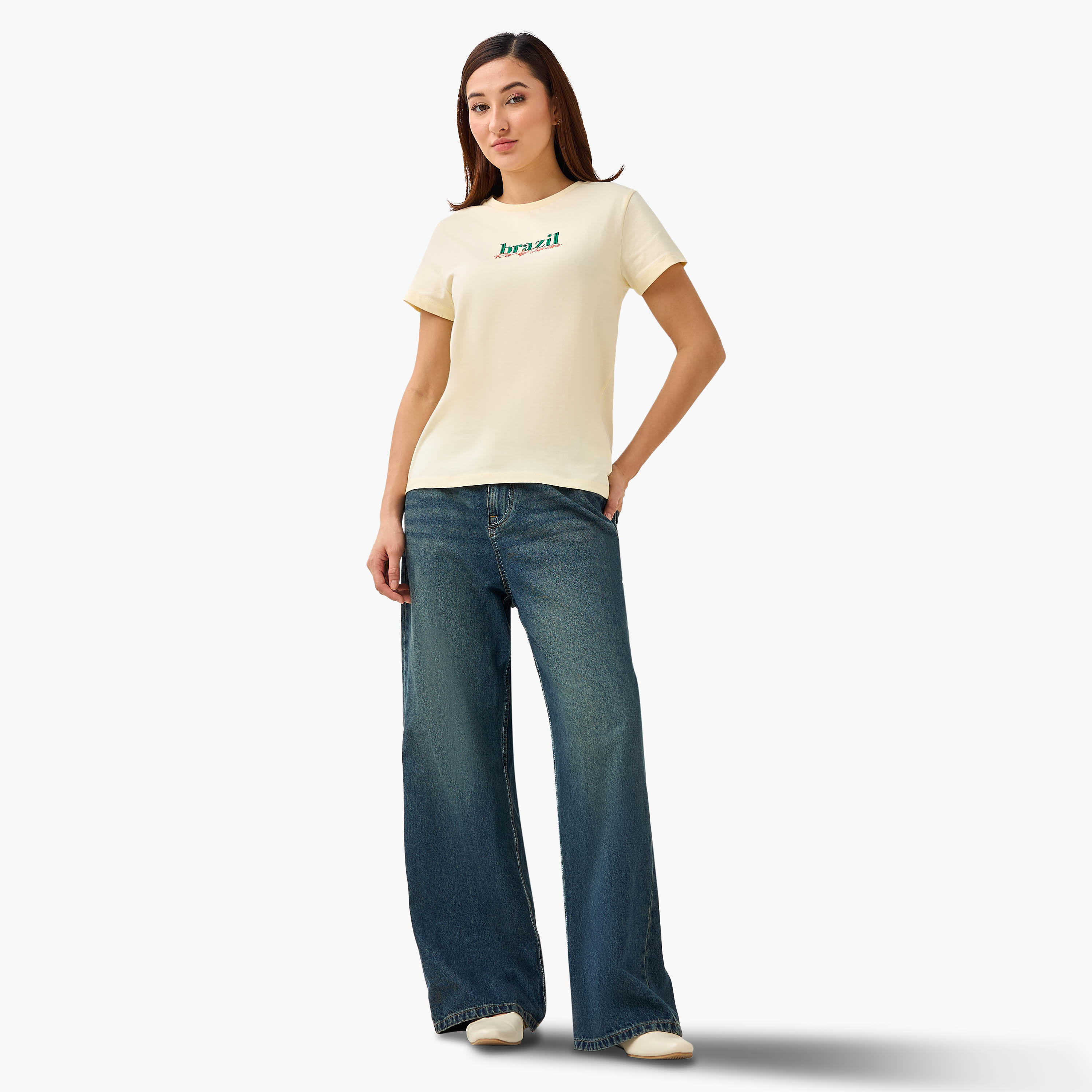 Regular Fit Cotton T-shirt with Embroidery-women-clothing-tshirts-image-4
