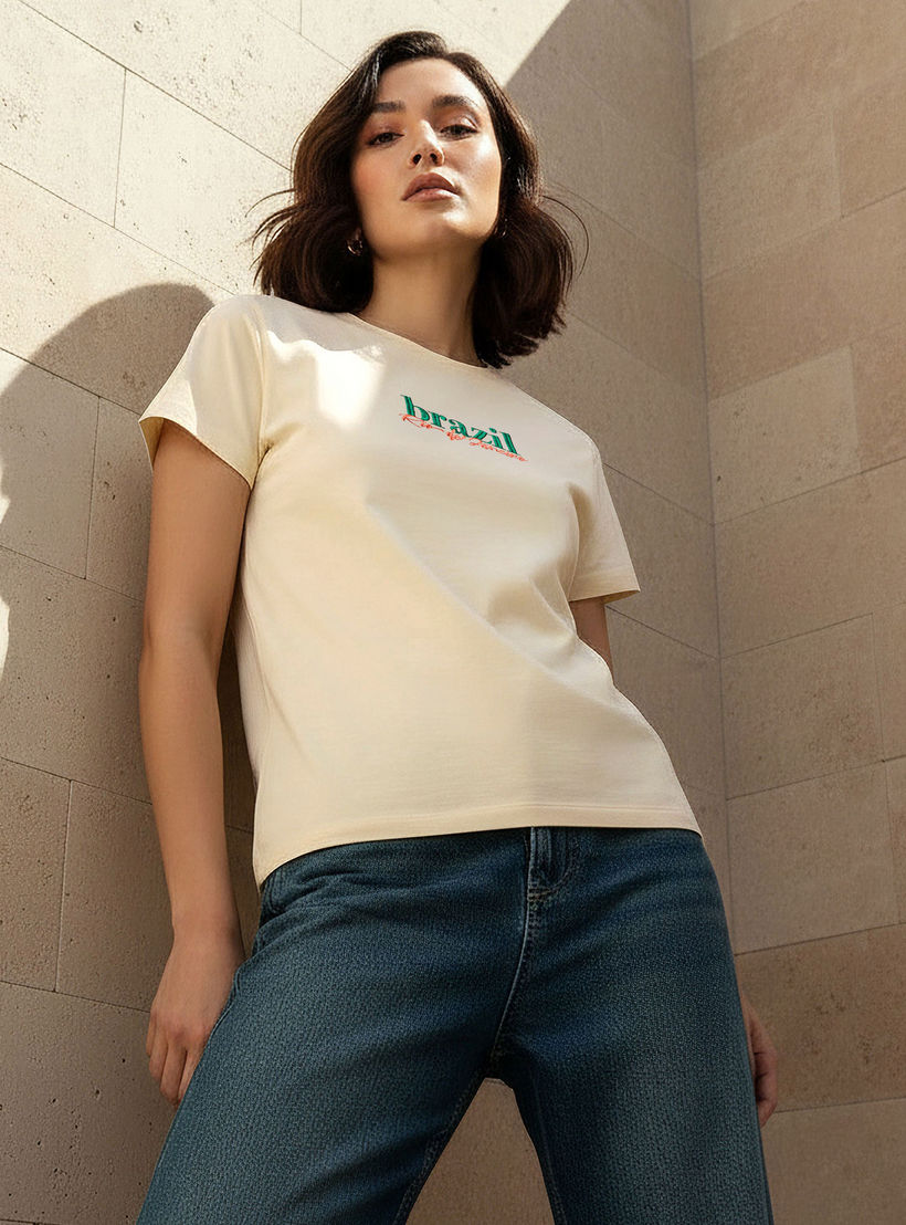 Regular Fit Cotton T-shirt with Embroidery-women-clothing-tshirts-image-1