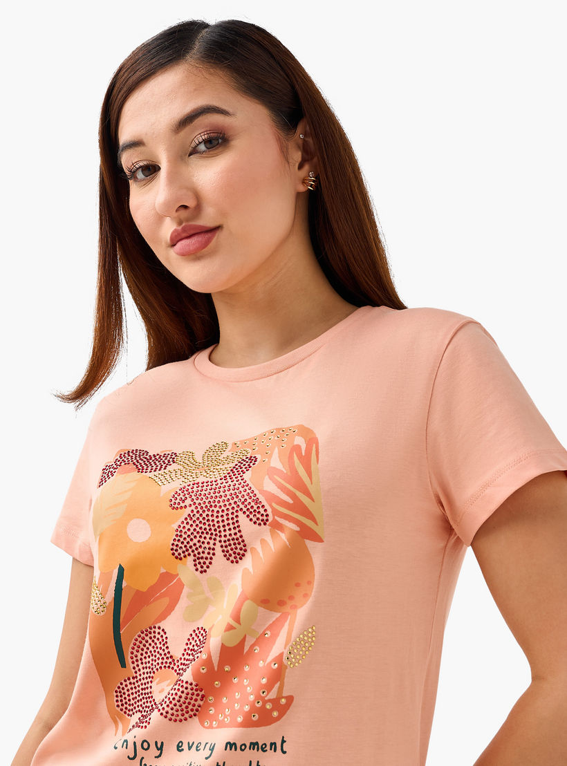 Regular Fit Cotton T-shirt with Embellishments-women-clothing-tshirts-image-5