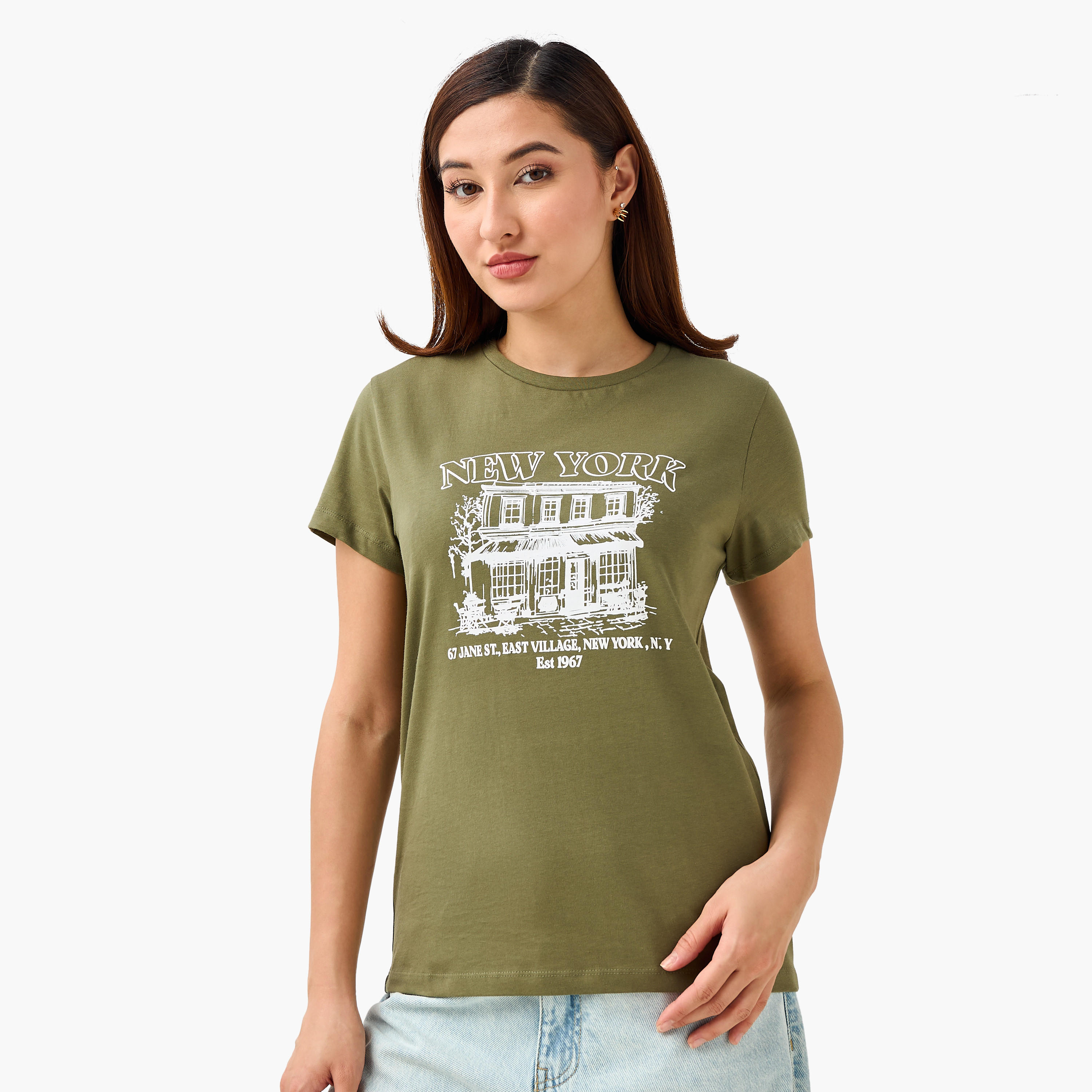 تيشيرت قطن بقصة عادية وطبعات-women-clothing-tshirts-image-5
