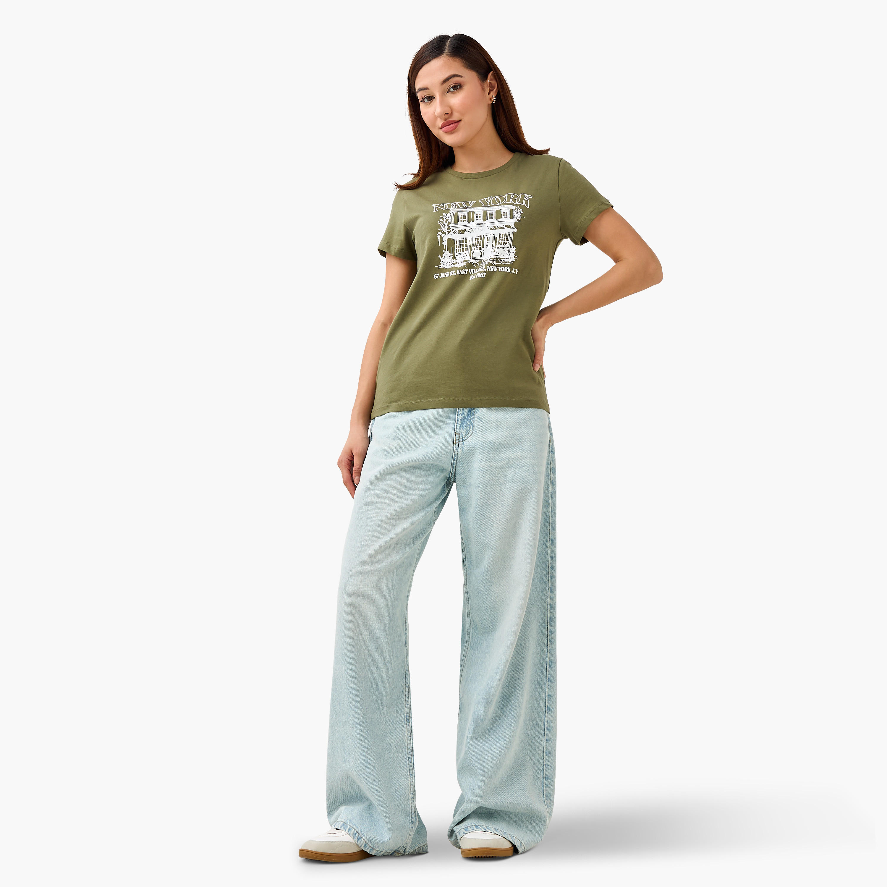 Regular Fit Cotton T-shirt with Graphic Print-women-clothing-tshirts-image-4