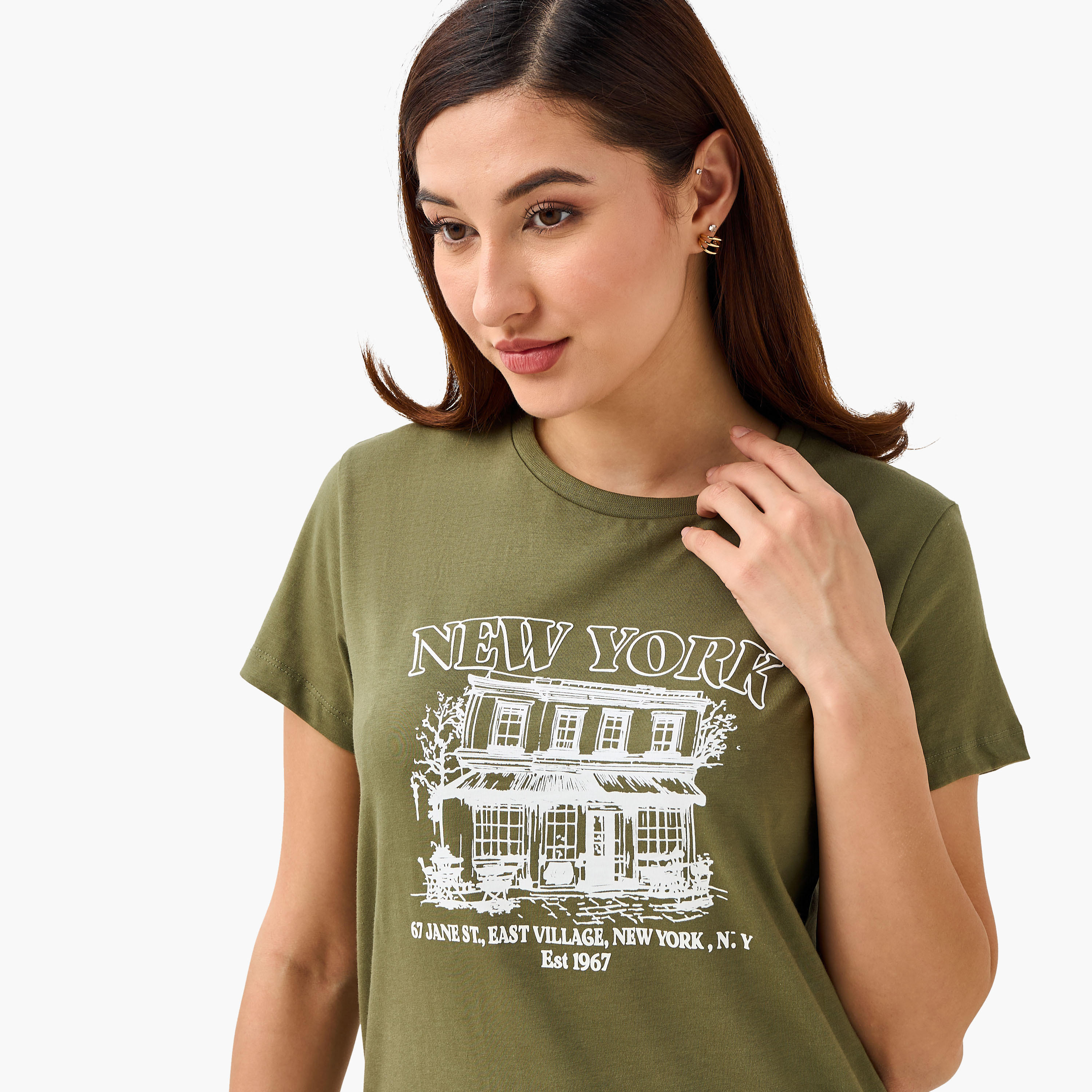 Regular Fit Cotton T-shirt with Graphic Print-women-clothing-tshirts-image-7