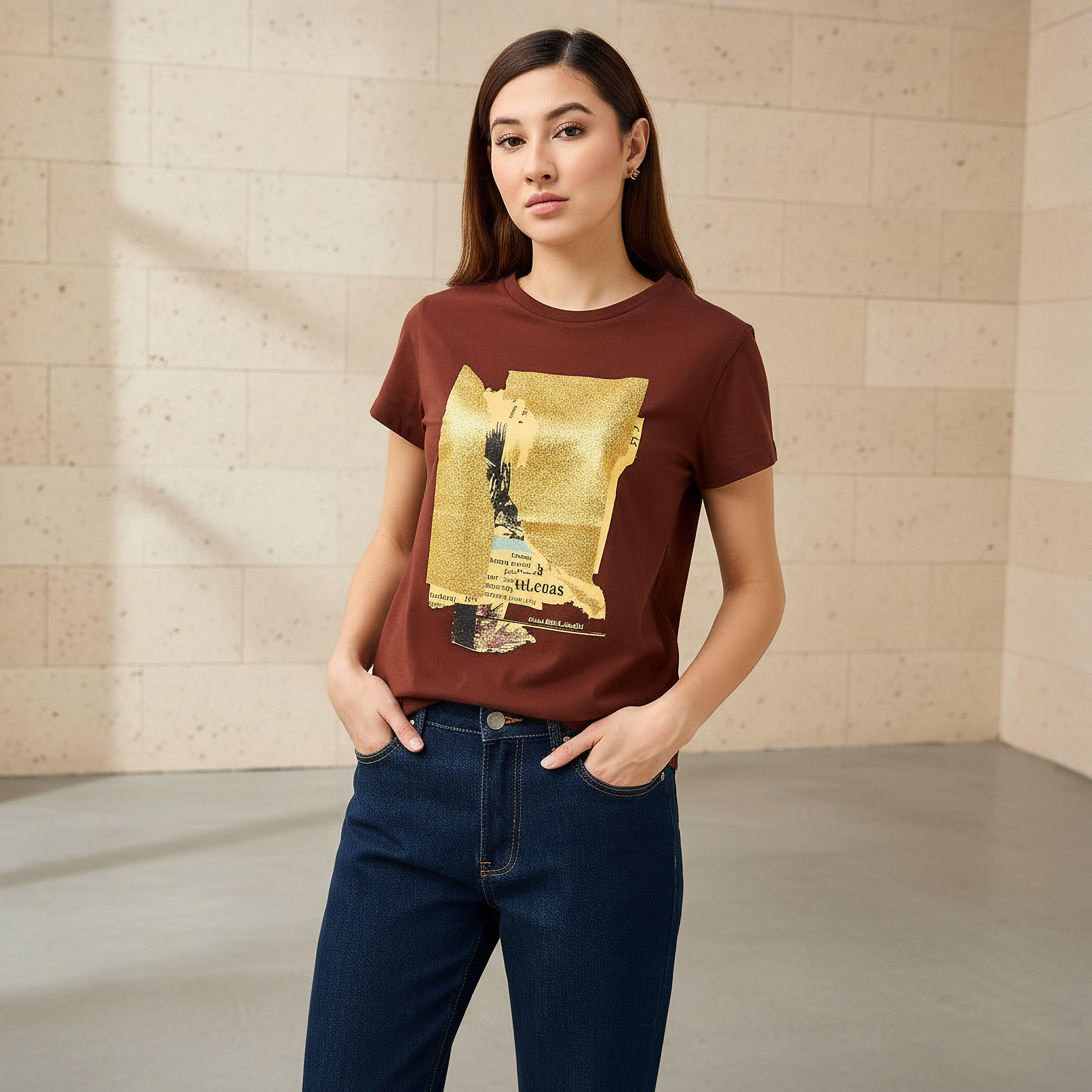 Regular Fit Cotton T-shirt with Graphic Print-women-clothing-tshirts-image-1