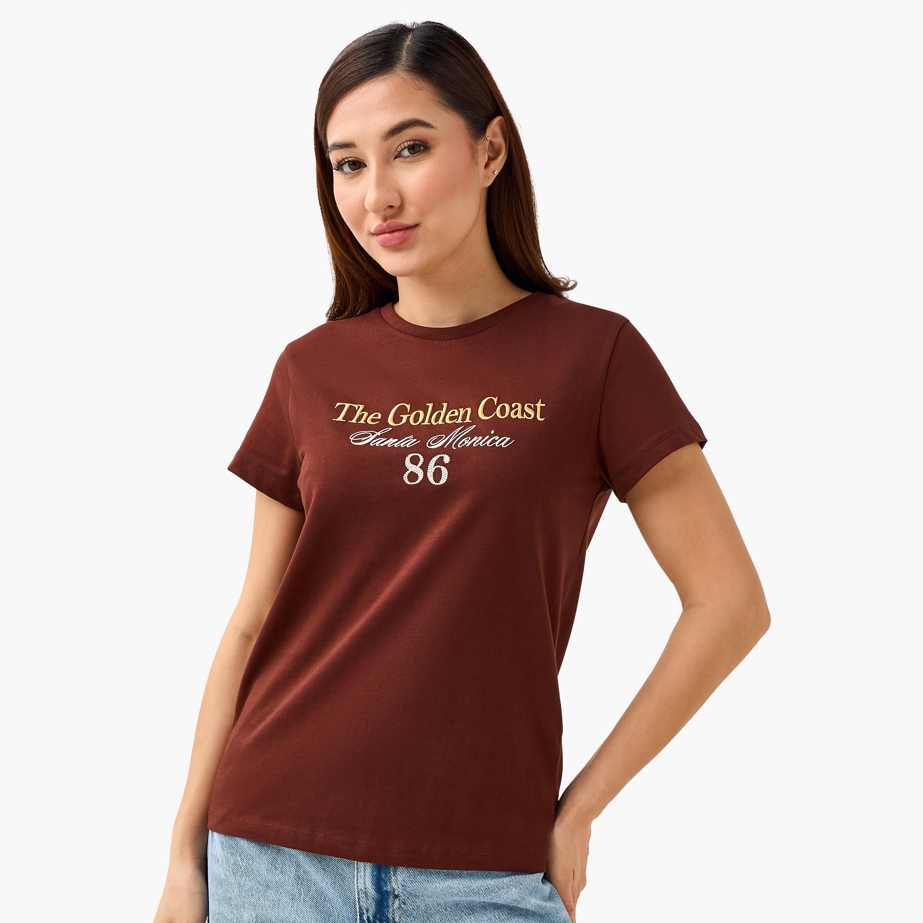 Regular Fit Cotton T-shirt with Embellishments-women-clothing-tshirts-image-1