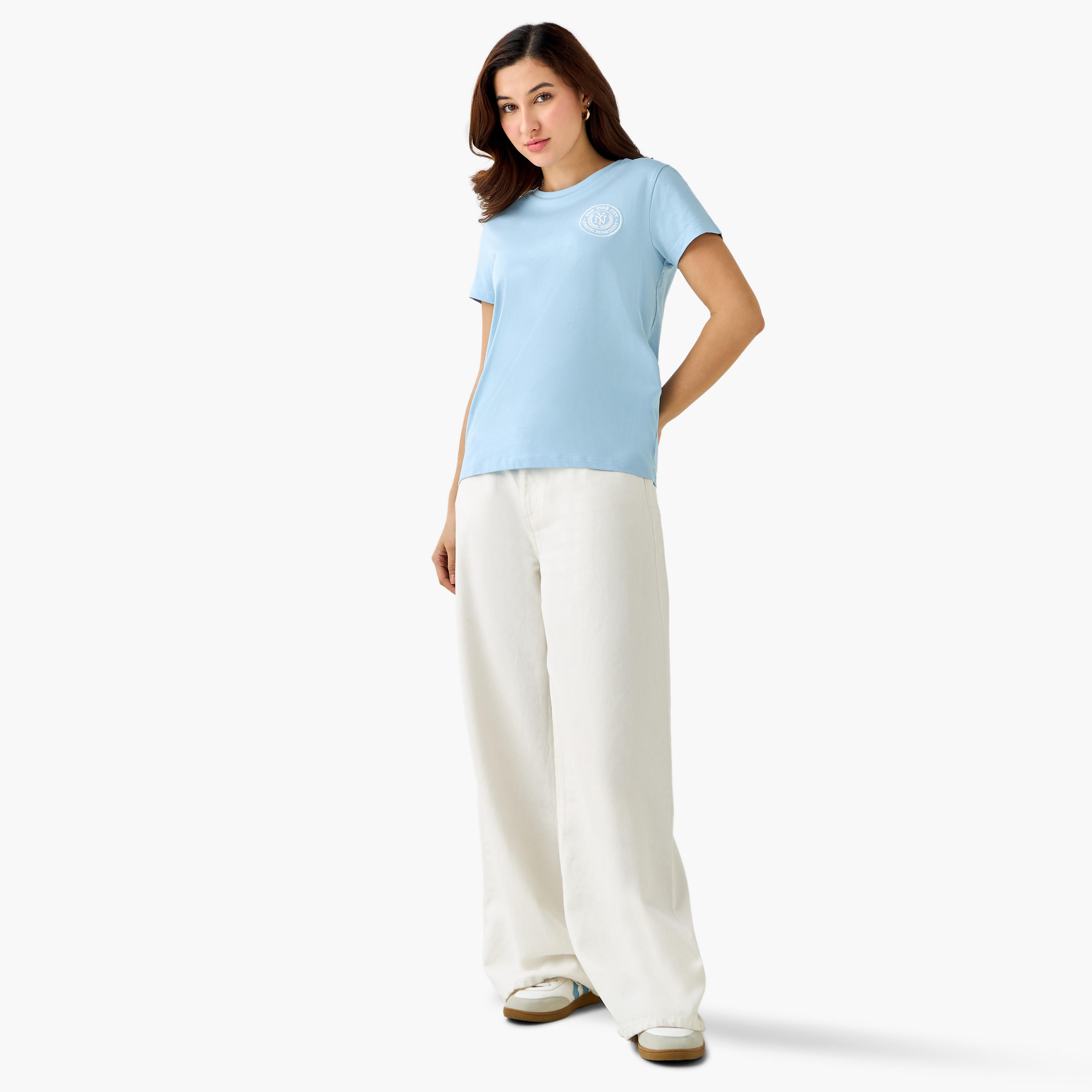 Regular Fit Cotton T-shirt with Embroidery-women-clothing-tshirts-image-2