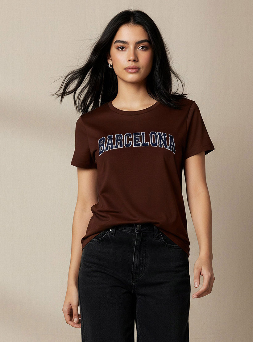 Regular Fit Cotton T-shirt with Embroidery-women-clothing-tshirts-image-1