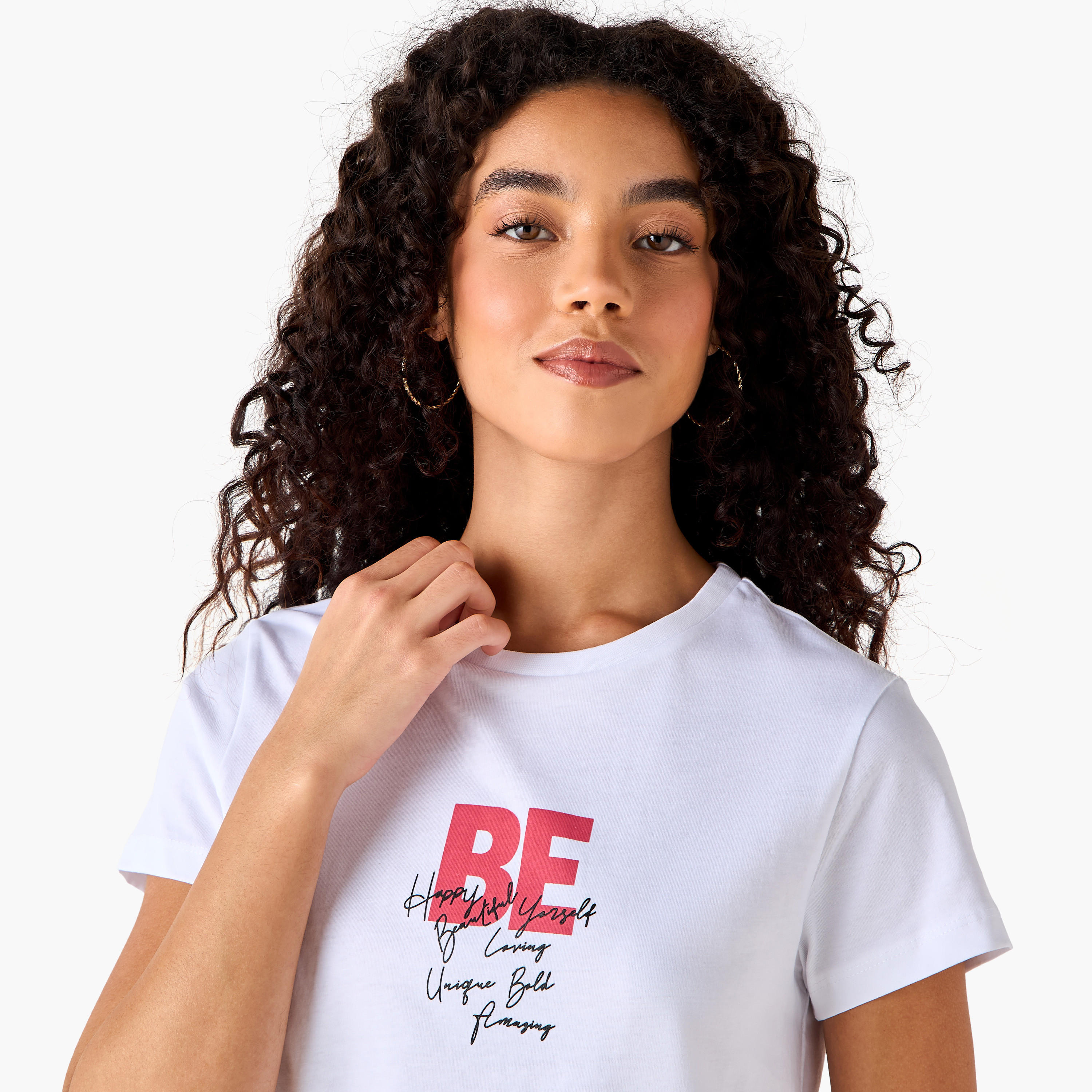 Regular Fit Cotton T-shirt with Typographic Print-women-clothing-tshirts-image-5