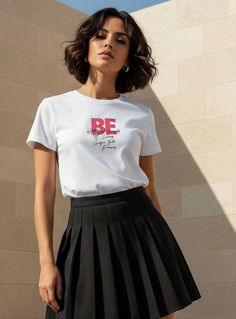 Regular Fit Cotton T-shirt with Typographic Print-women-clothing-tshirts-image-1