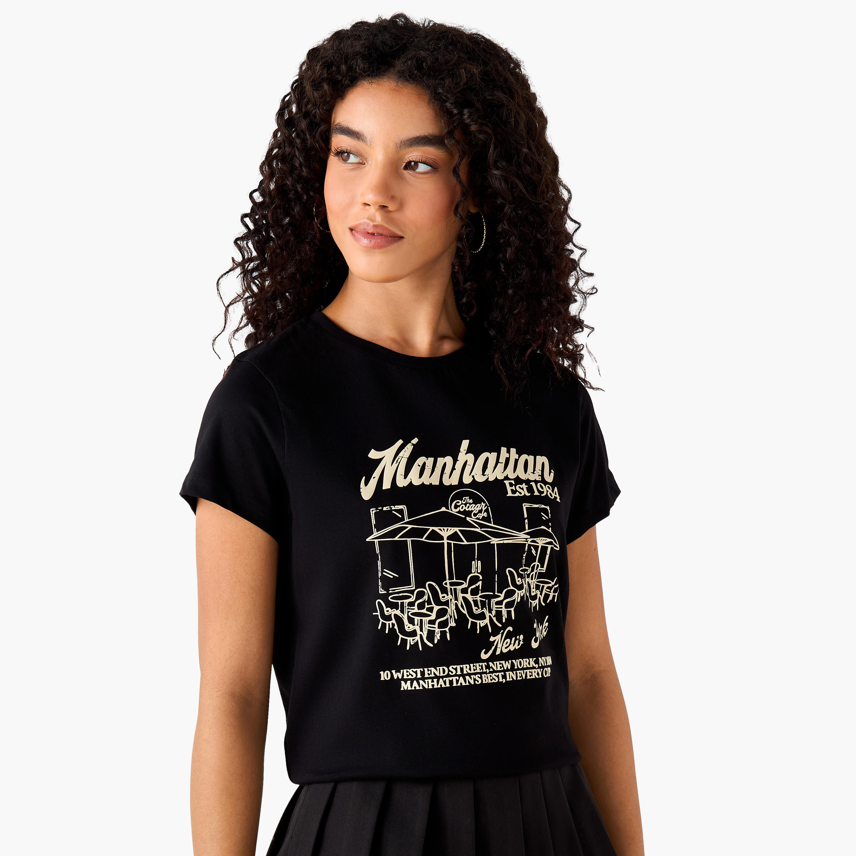 Regular Fit Cotton T-shirt with Typographic Print-women-clothing-tshirts-image-3