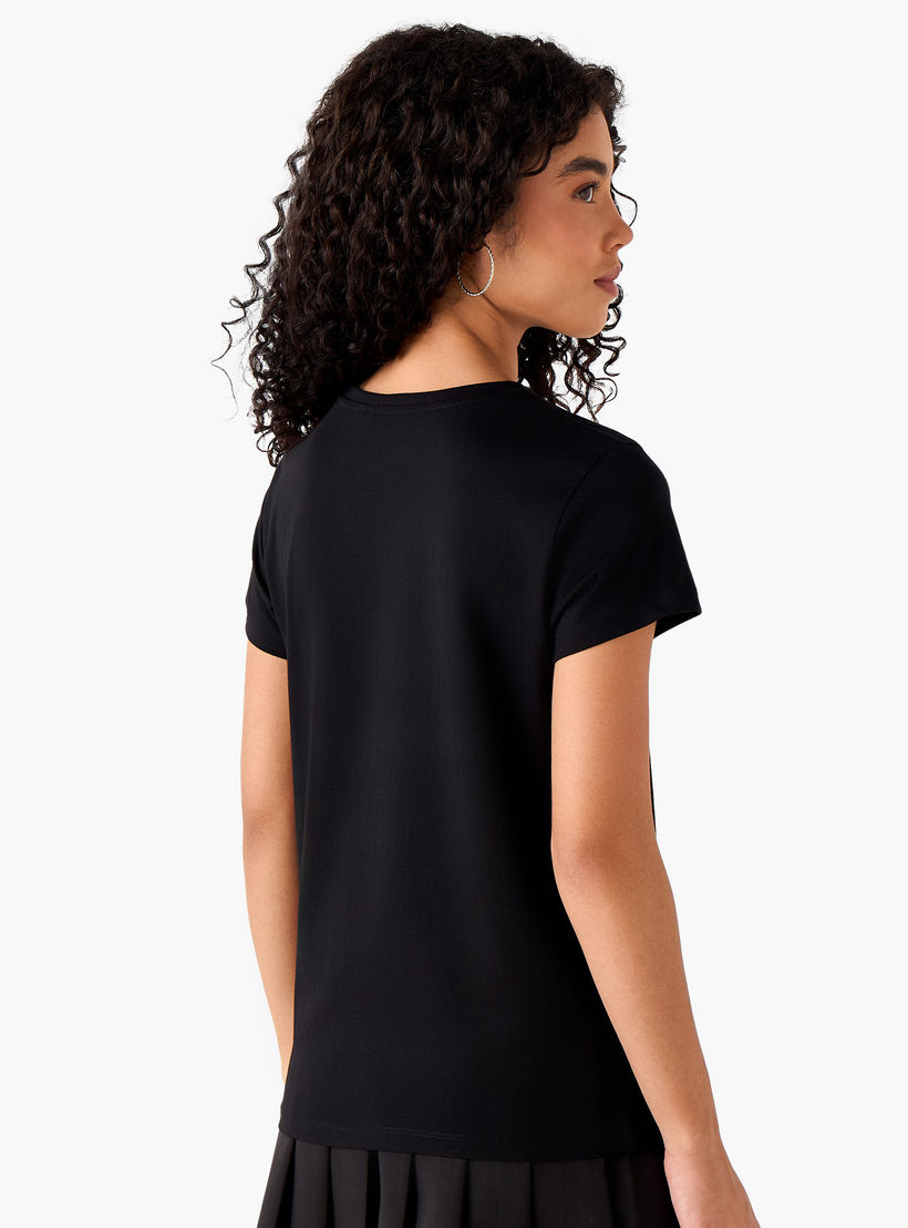 Regular Fit Cotton T-shirt with Typographic Print-women-clothing-tshirts-image-5