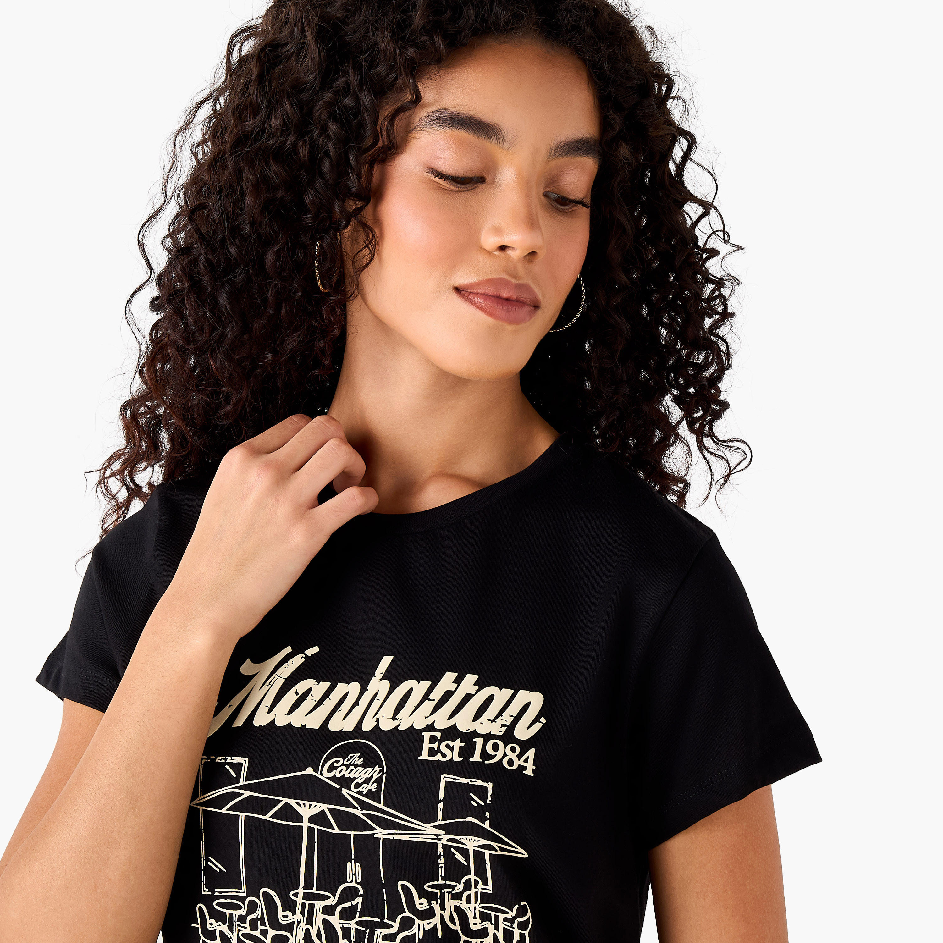 Regular Fit Cotton T-shirt with Typographic Print-women-clothing-tshirts-image-6