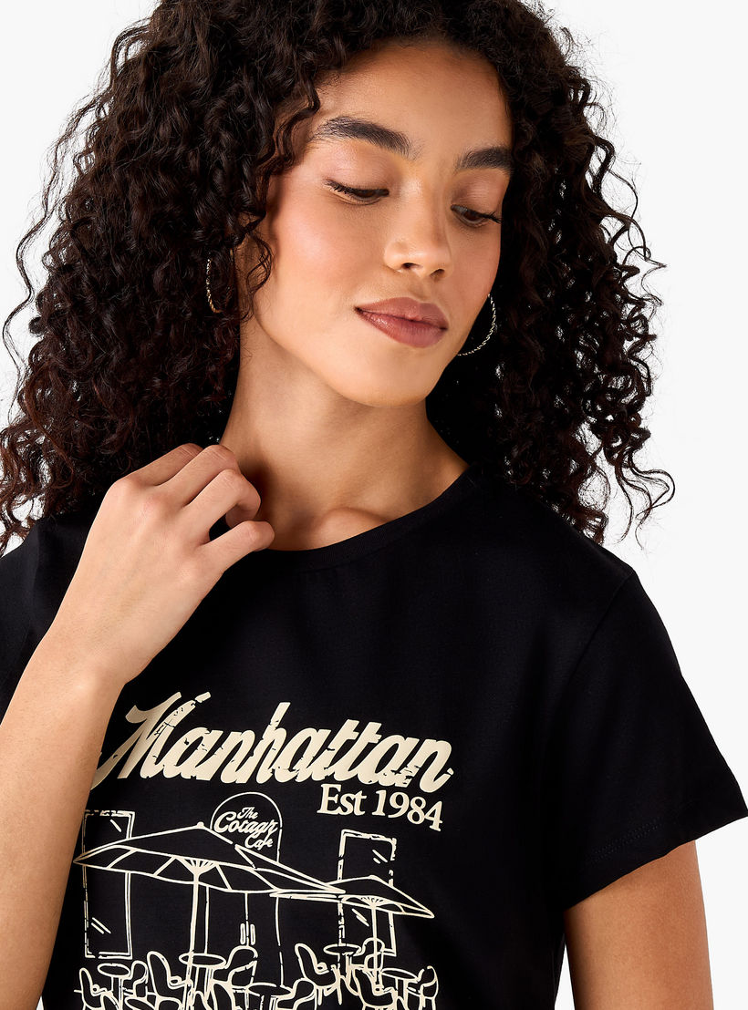 Regular Fit Cotton T-shirt with Typographic Print-women-clothing-tshirts-image-6