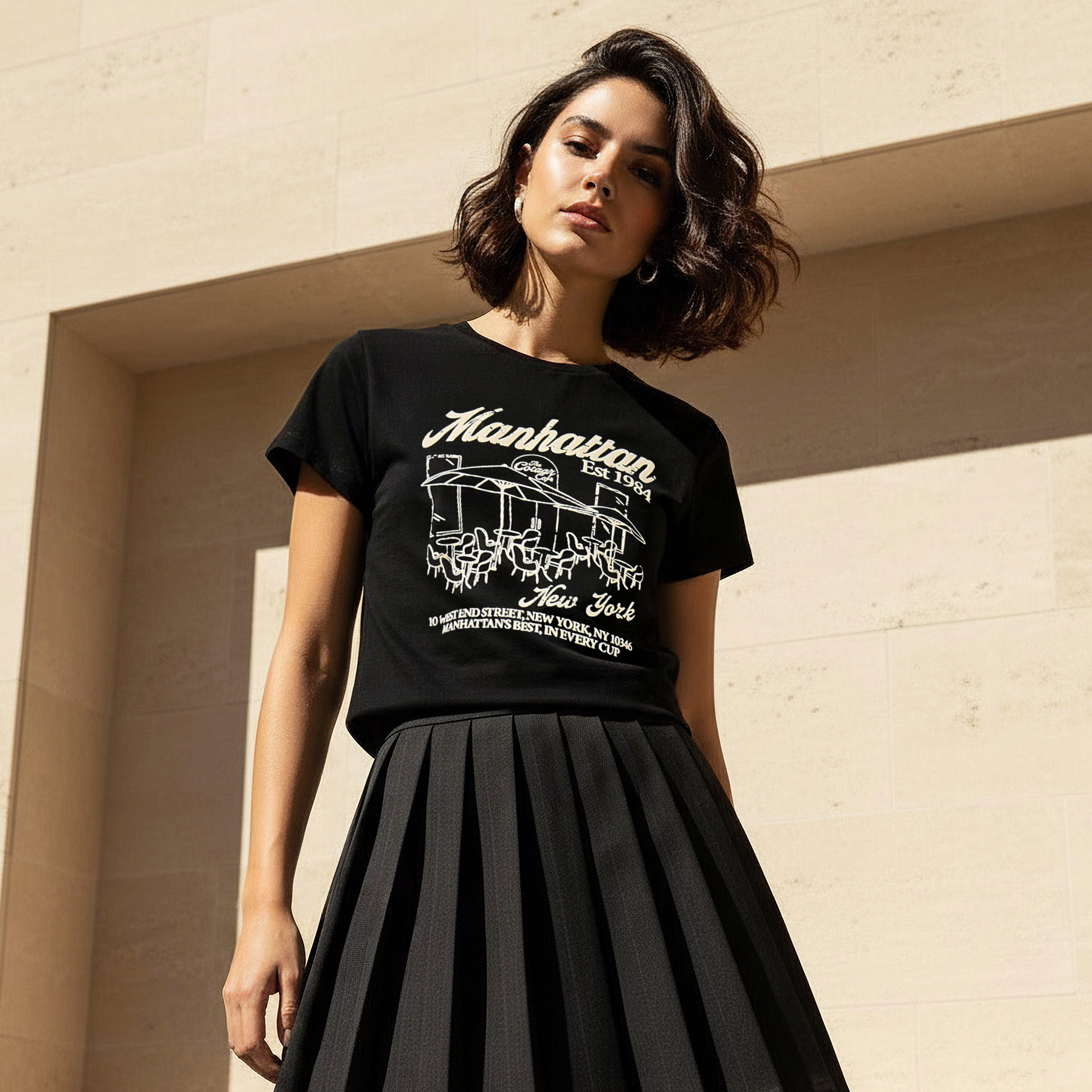 Regular Fit Cotton T-shirt with Typographic Print-women-clothing-tshirts-image-1