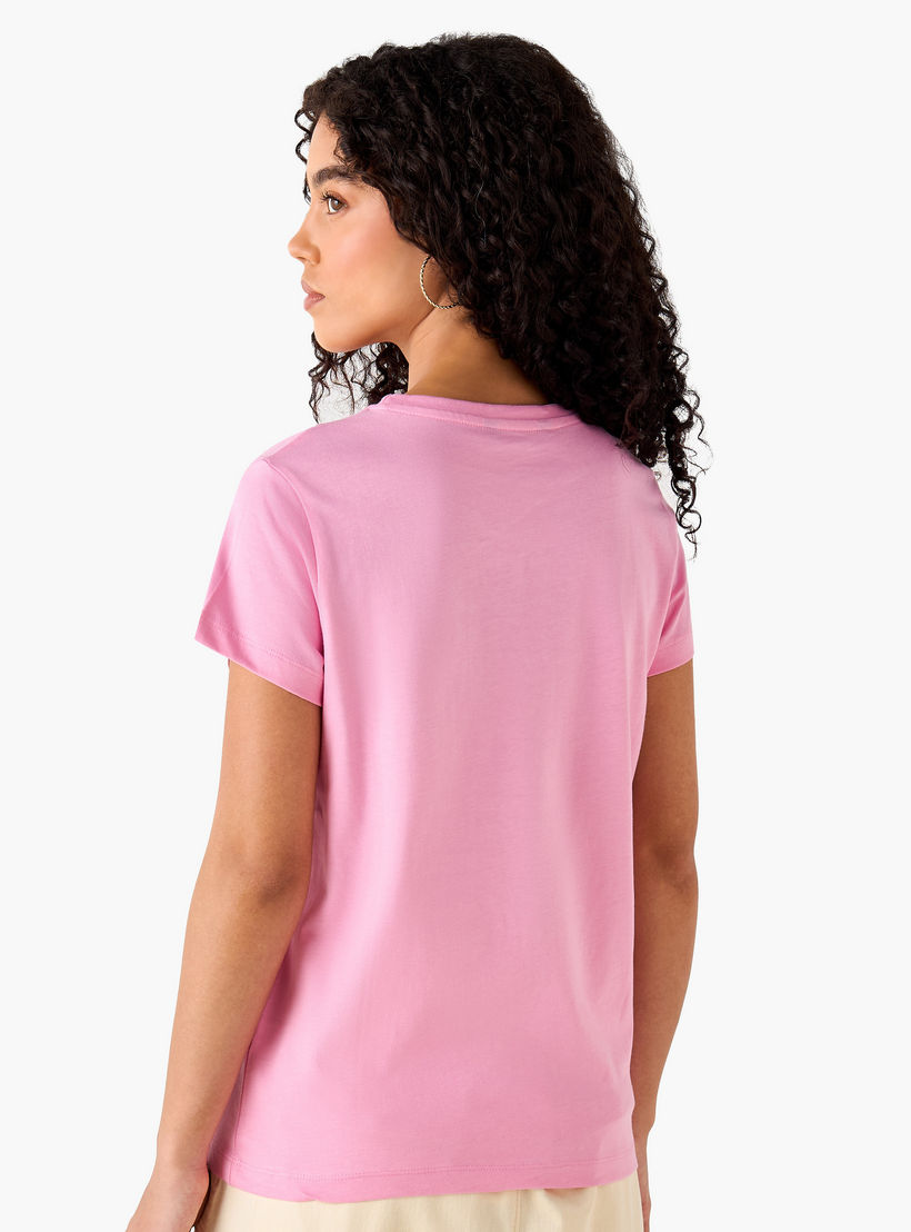 Regular Fit Cotton T-shirt with Typographic Print-women-clothing-tshirts-image-4