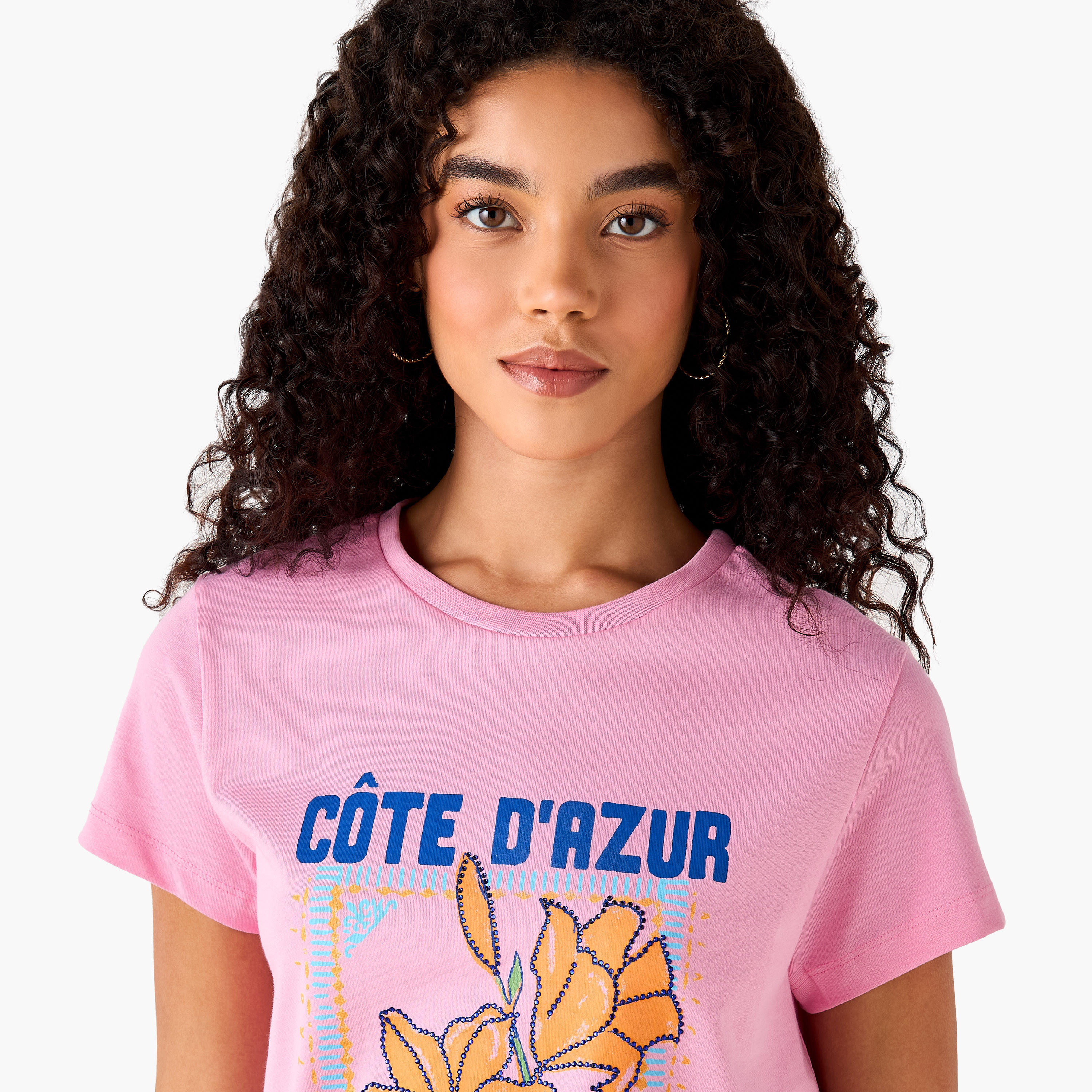 Regular Fit Cotton T-shirt with Typographic Print-women-clothing-tshirts-image-5
