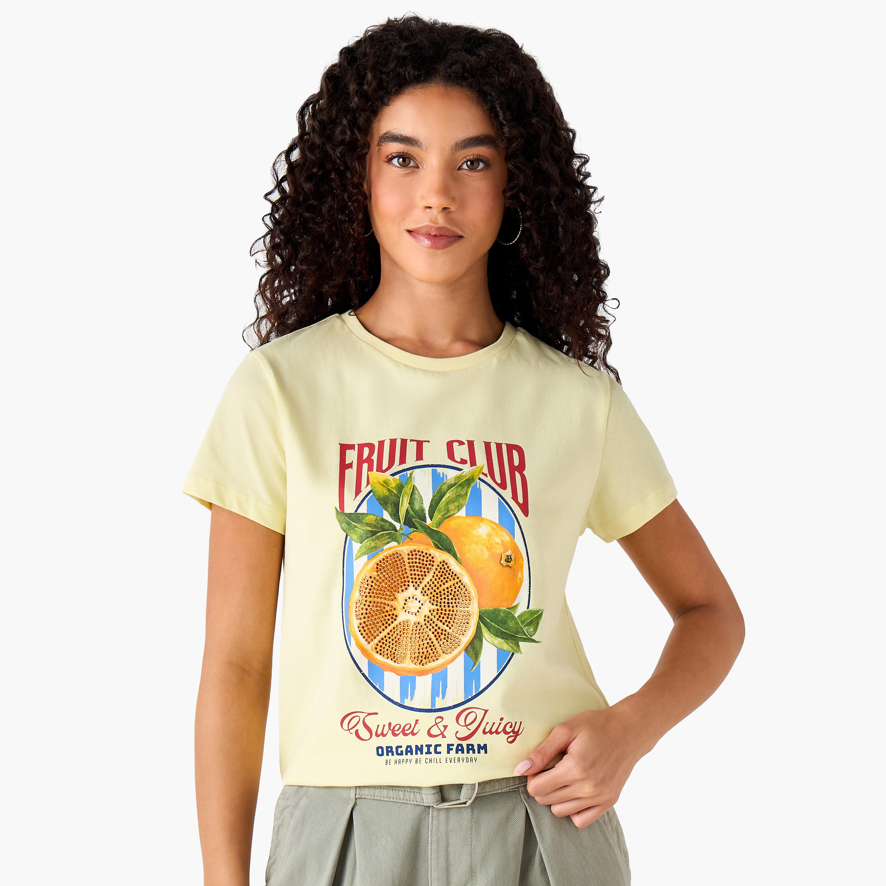 Regular Fit Cotton T-shirt with Typographic Print-women-clothing-tshirts-image-2