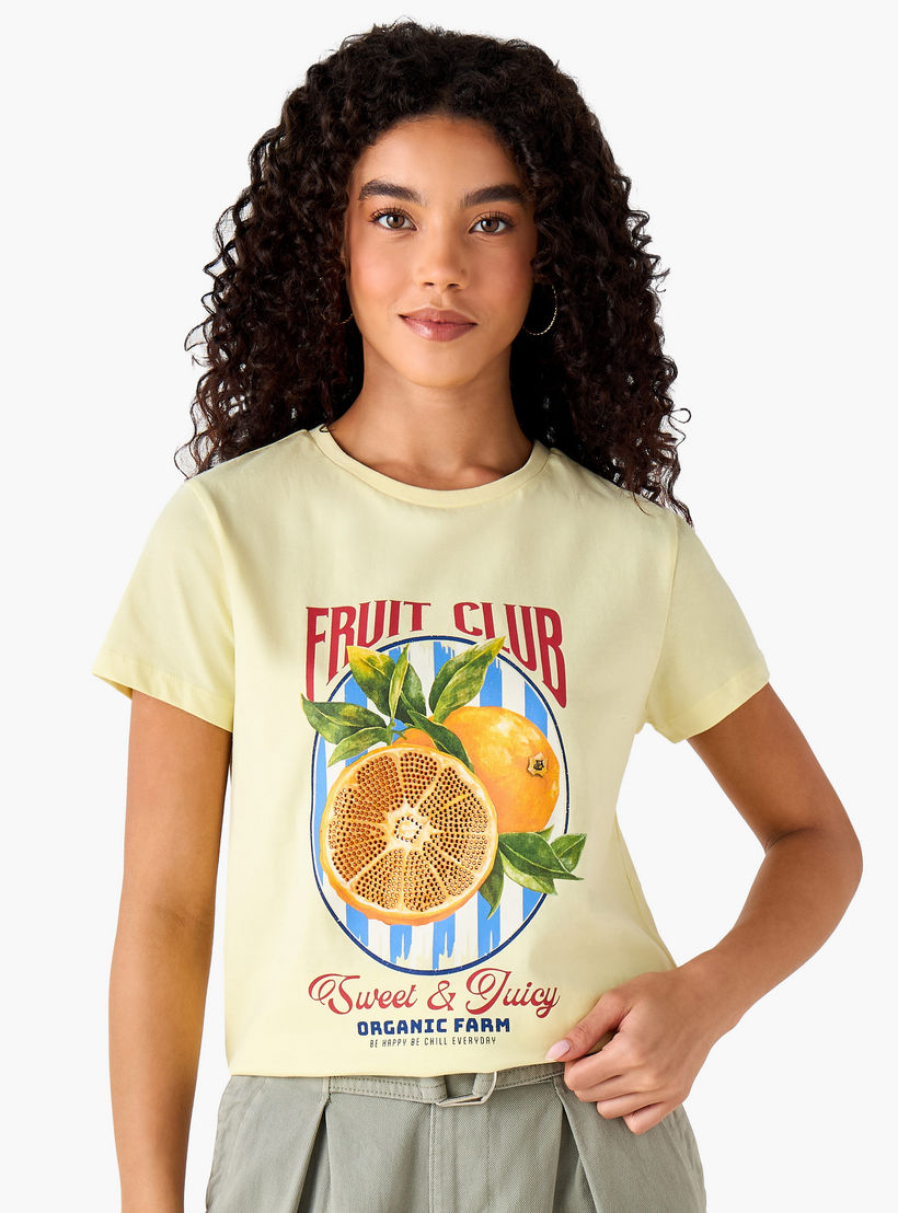 Regular Fit Cotton T-shirt with Typographic Print-women-clothing-tshirts-image-2