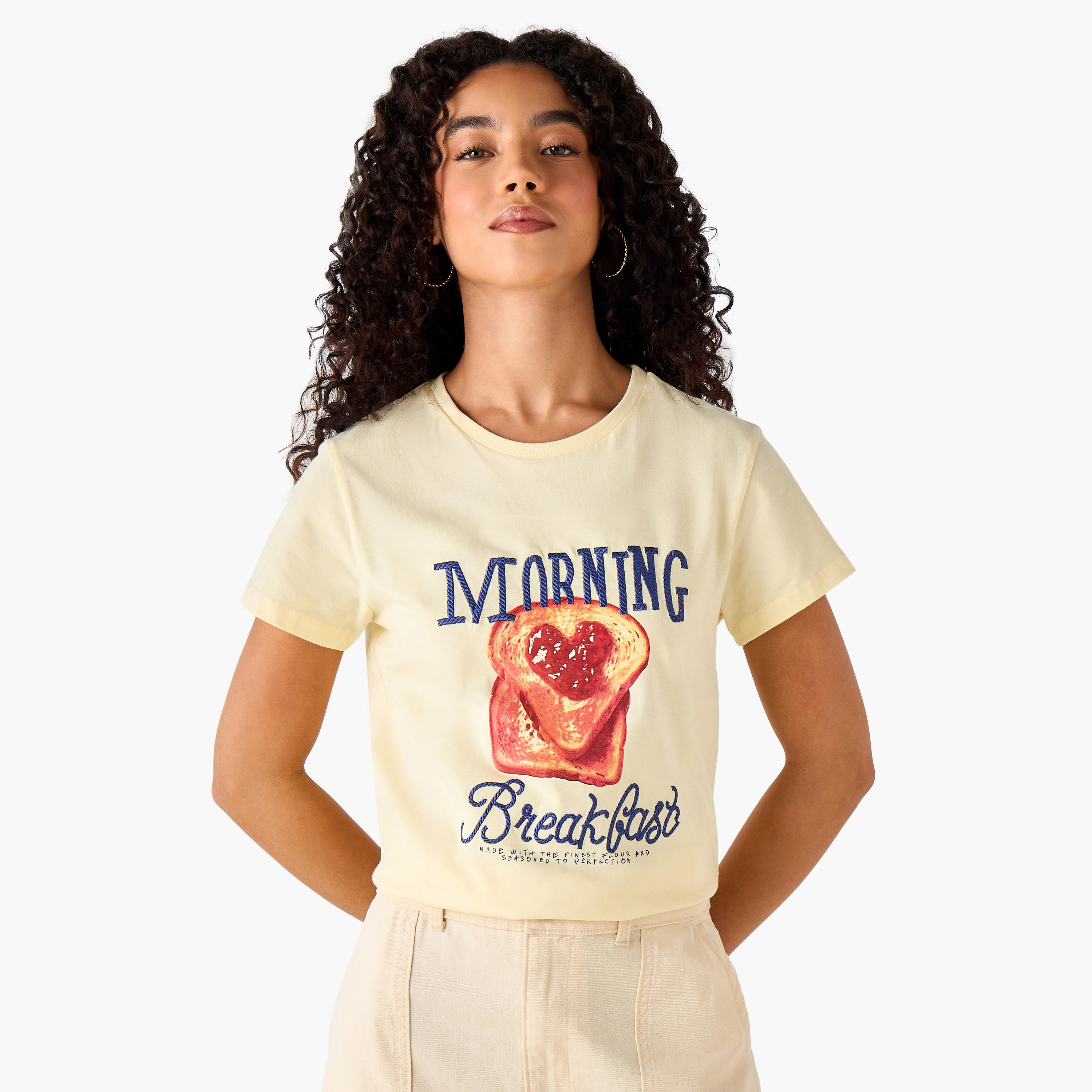 Regular Fit Cotton T-shirt with Typographic Print-women-clothing-tshirts-image-3