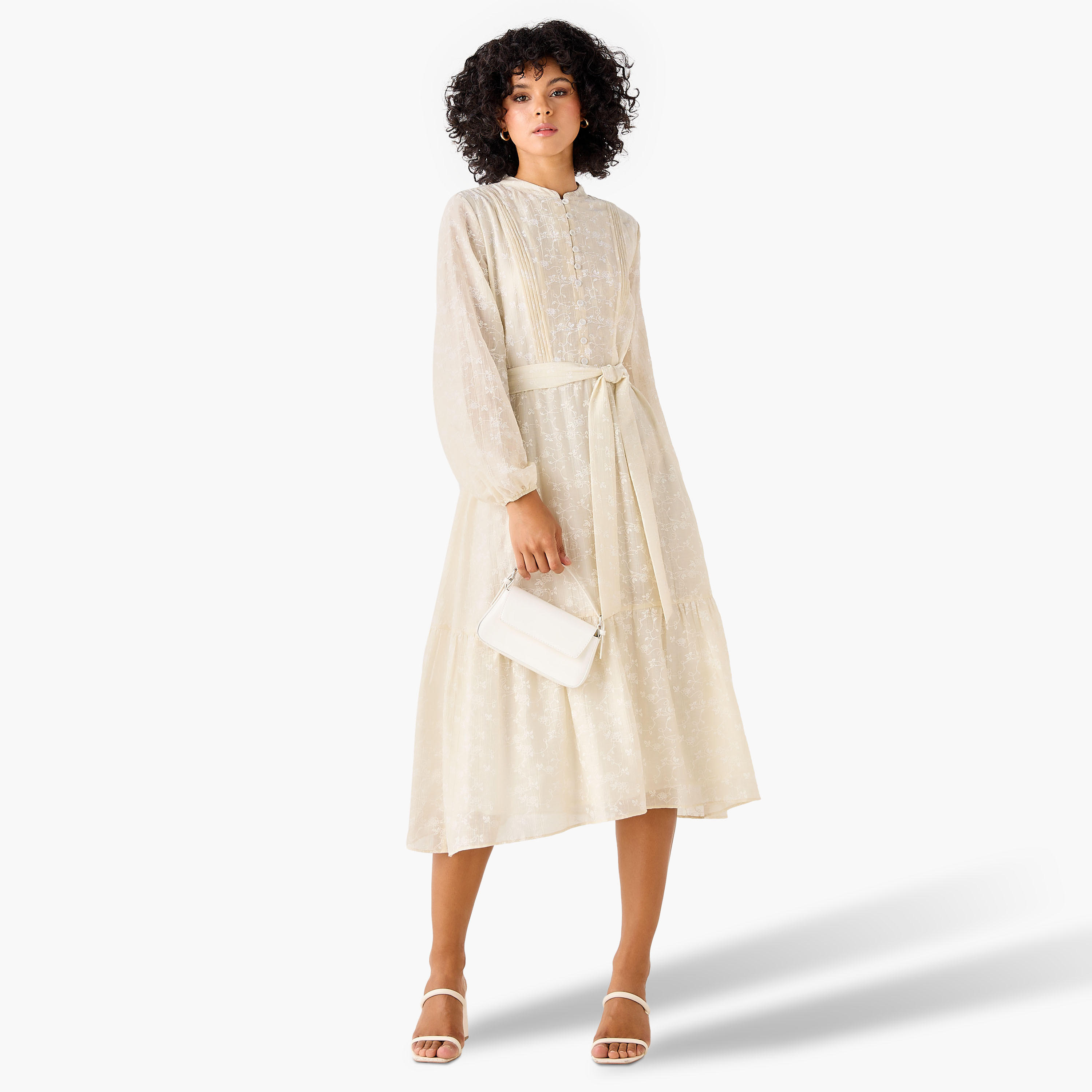 A-line Midi Dress with Tie-Up Belt-women-clothing-dresses-image-2