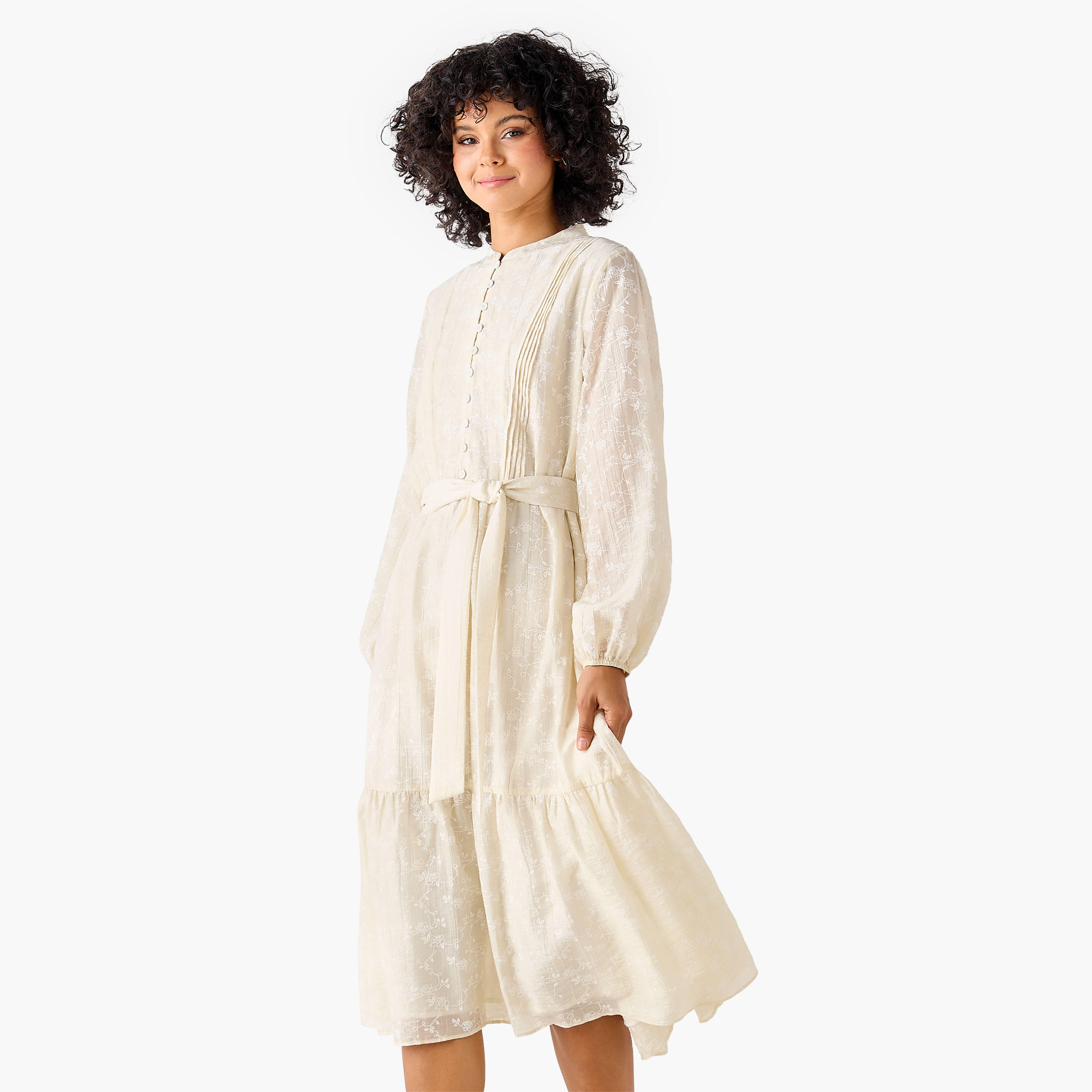 A-line Midi Dress with Tie-Up Belt-women-clothing-dresses-image-3