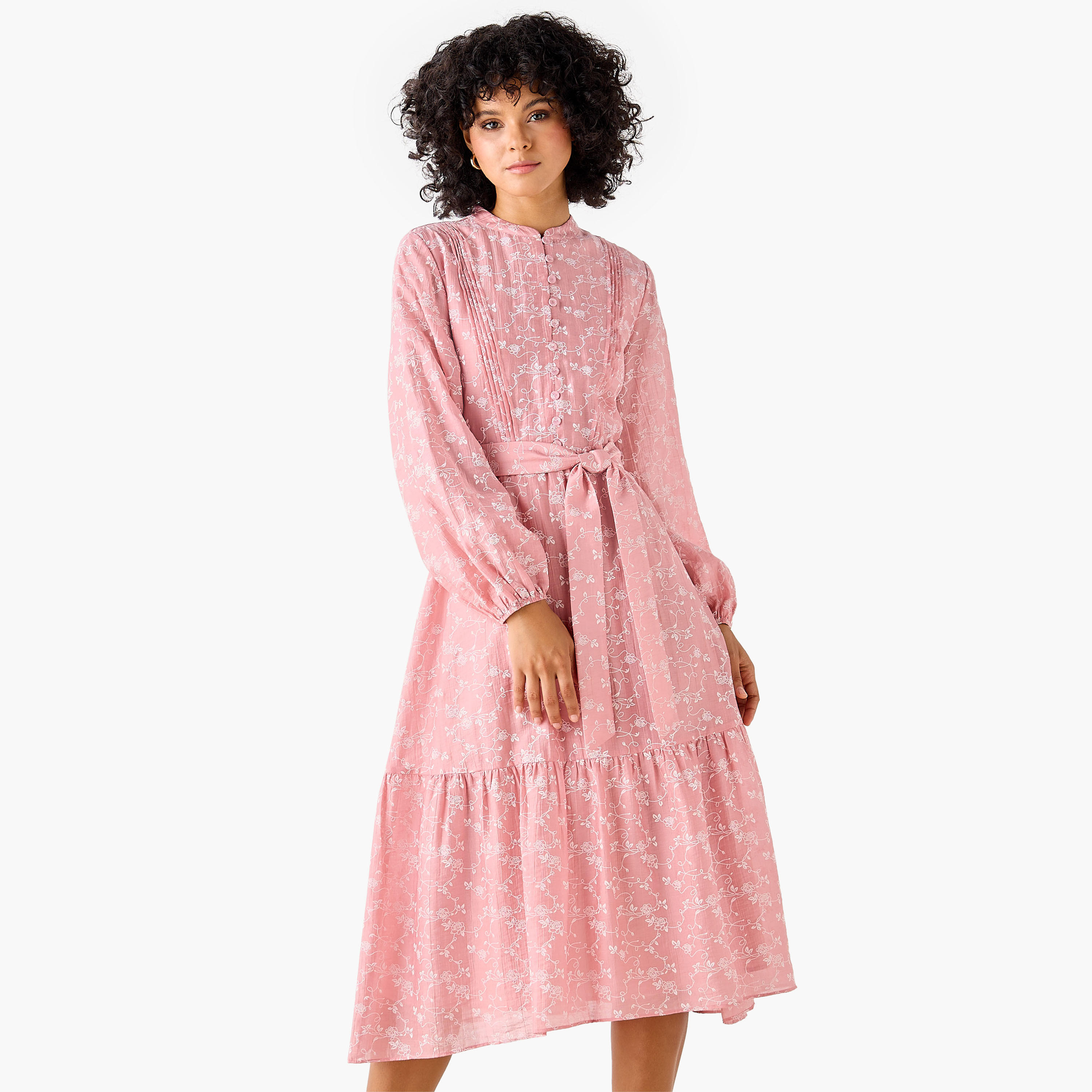 A-line Midi Dress with Tie-Up Belt-women-clothing-dresses-image-2