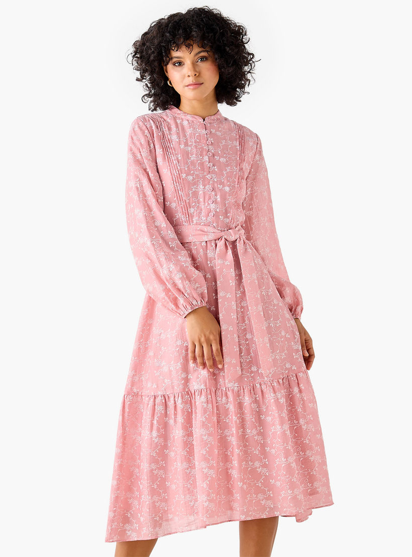 A-line Midi Dress with Tie-Up Belt-women-clothing-dresses-image-2