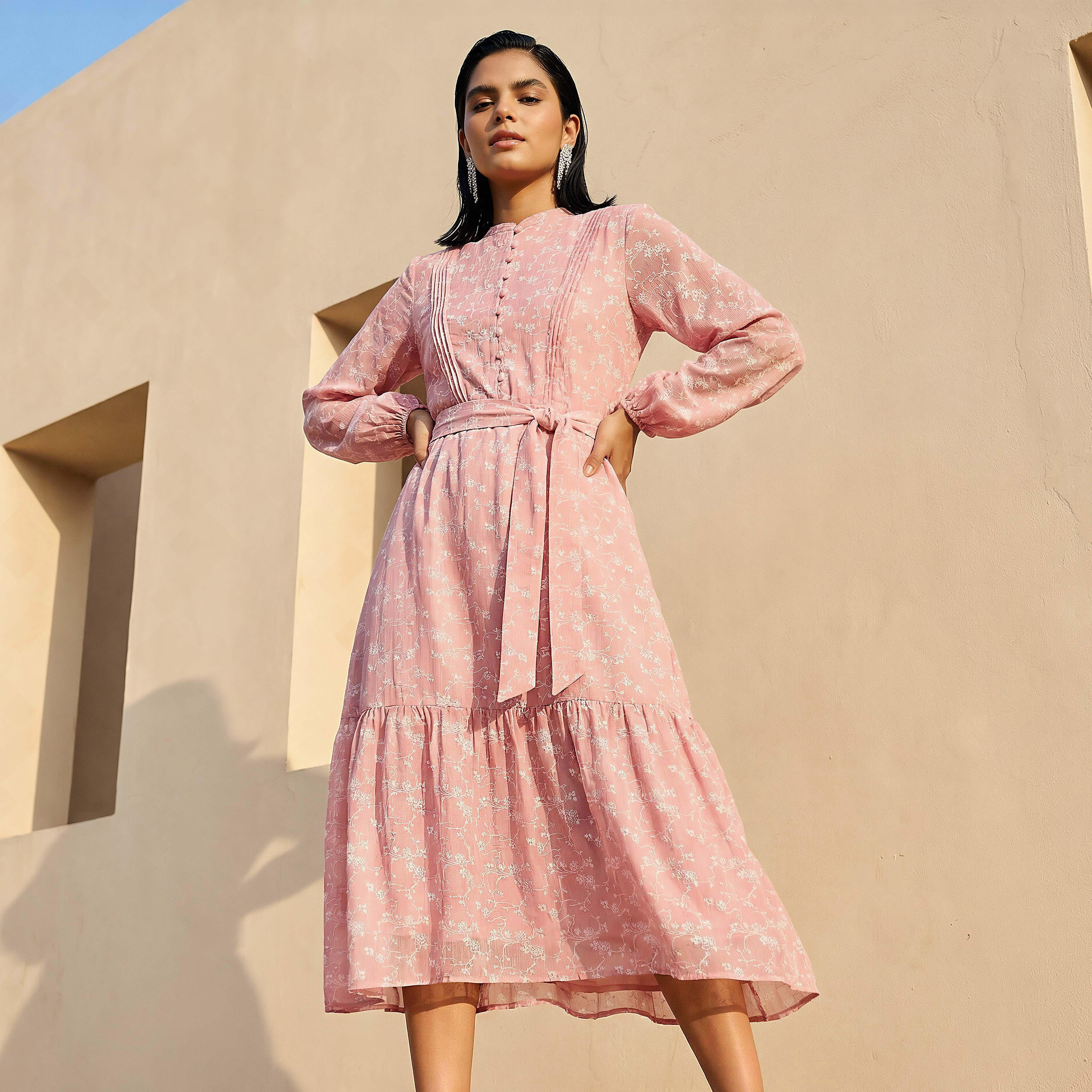 A-line Midi Dress with Tie-Up Belt-women-clothing-dresses-image-1