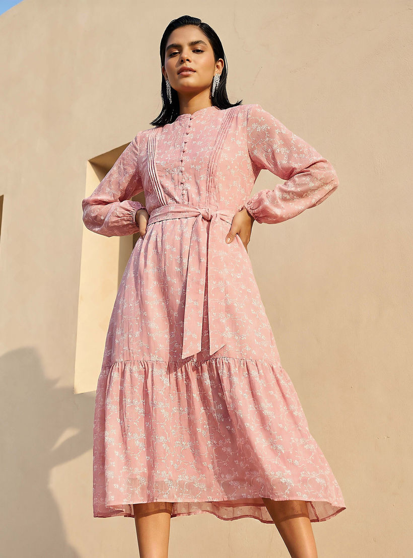 A-line Midi Dress with Tie-Up Belt-women-clothing-dresses-image-1