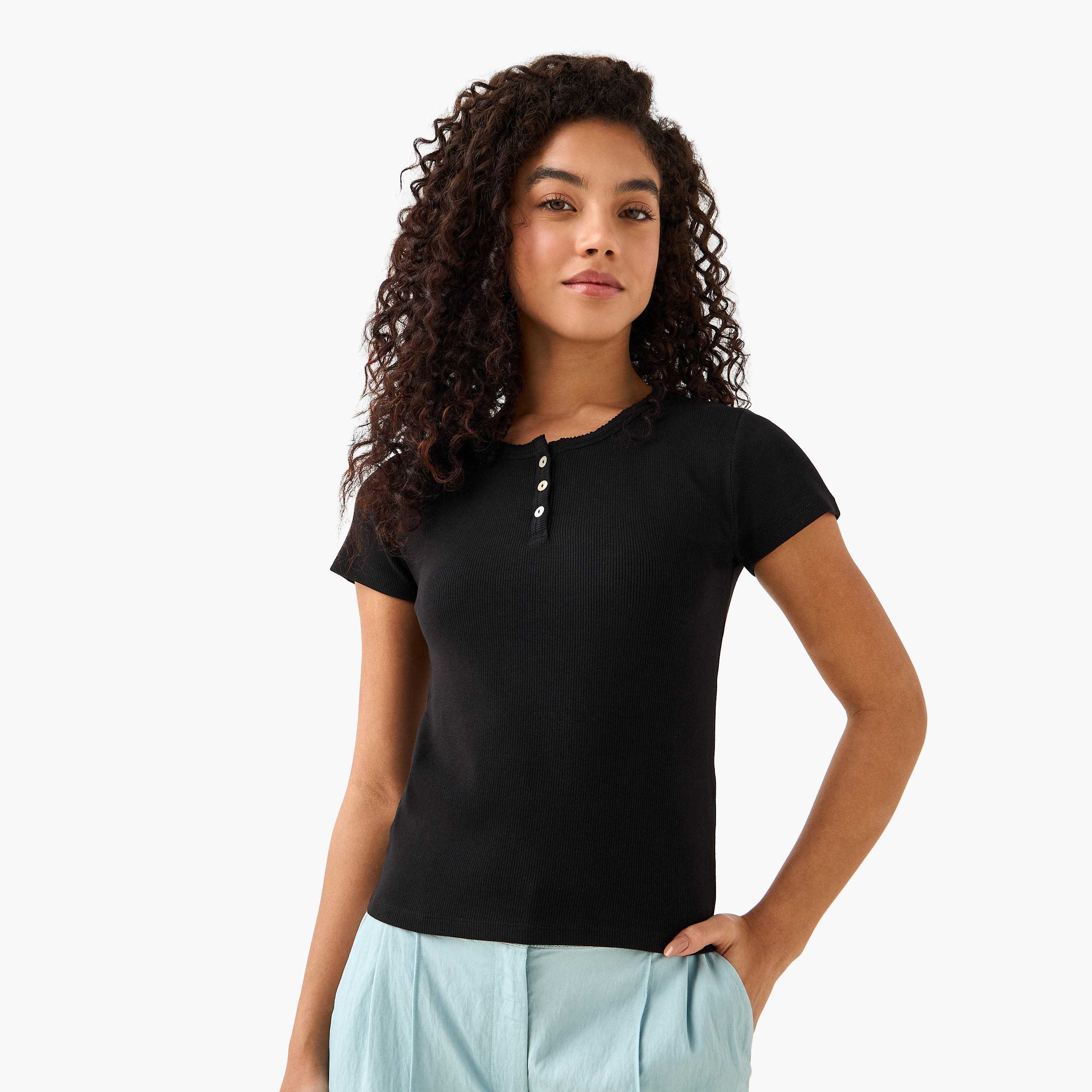 T-shirt with Ribbed Texture-women-clothing-tshirts-image-2