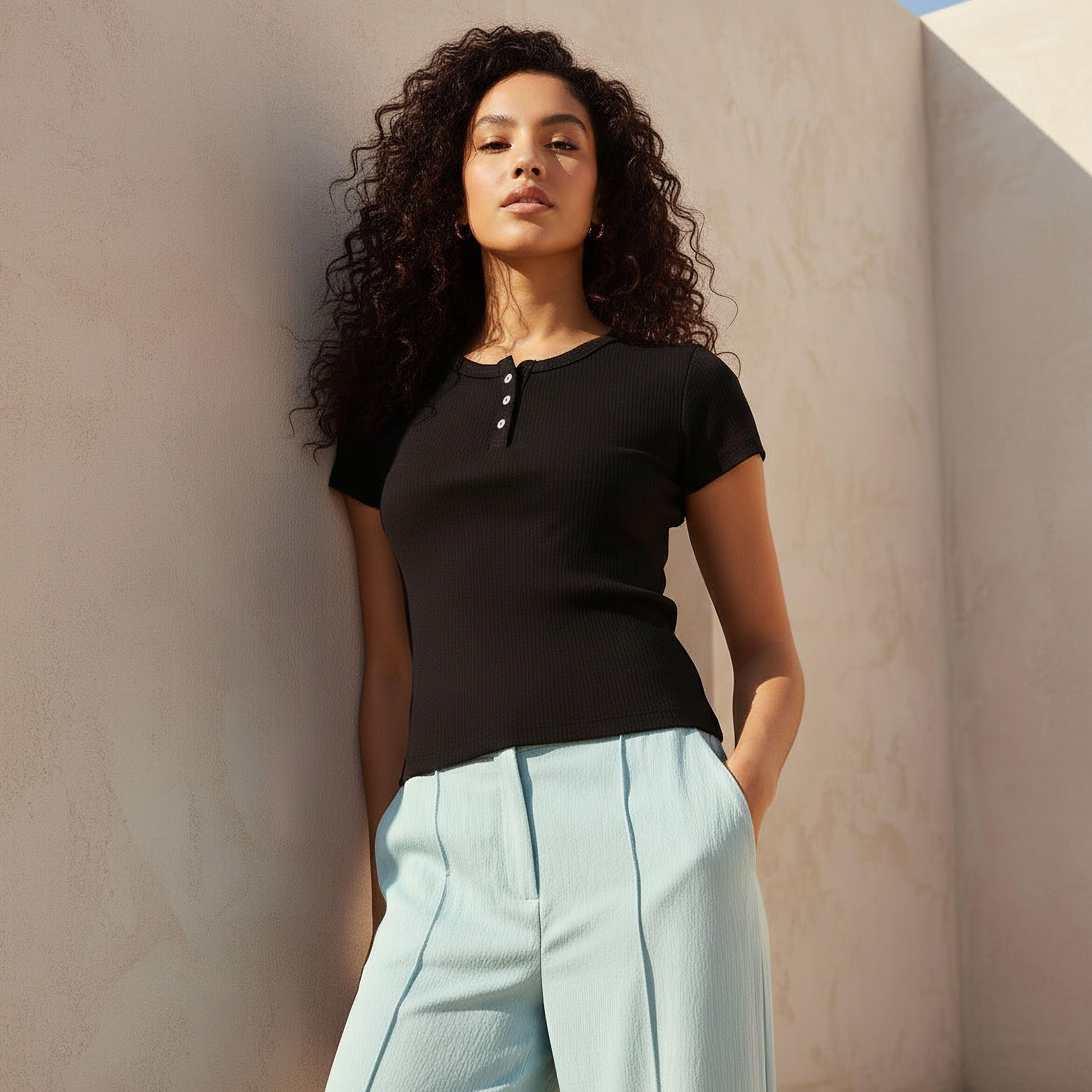 T-shirt with Ribbed Texture-women-clothing-tshirts-image-1