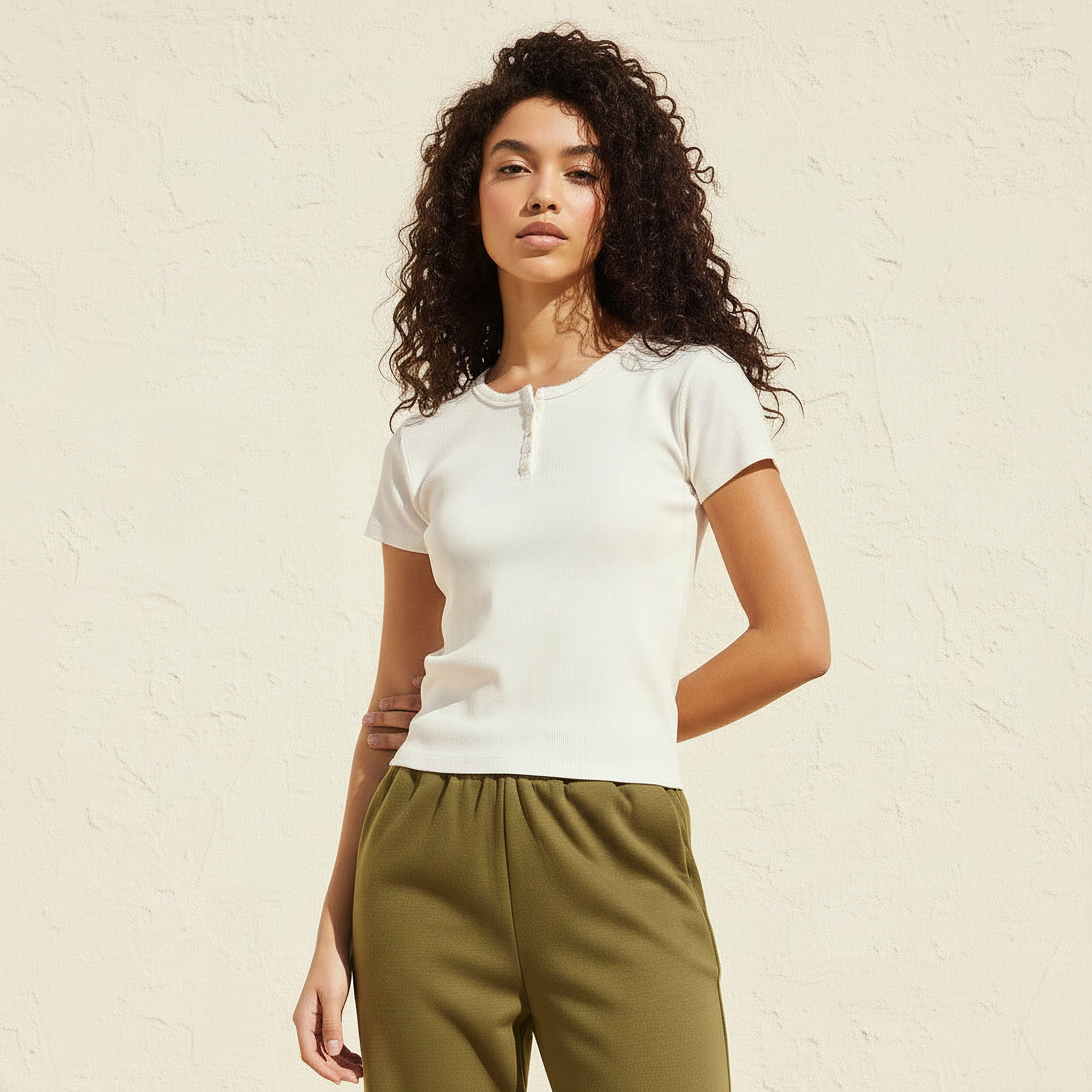 T-shirt with Ribbed Texture-women-clothing-tshirts-image-1