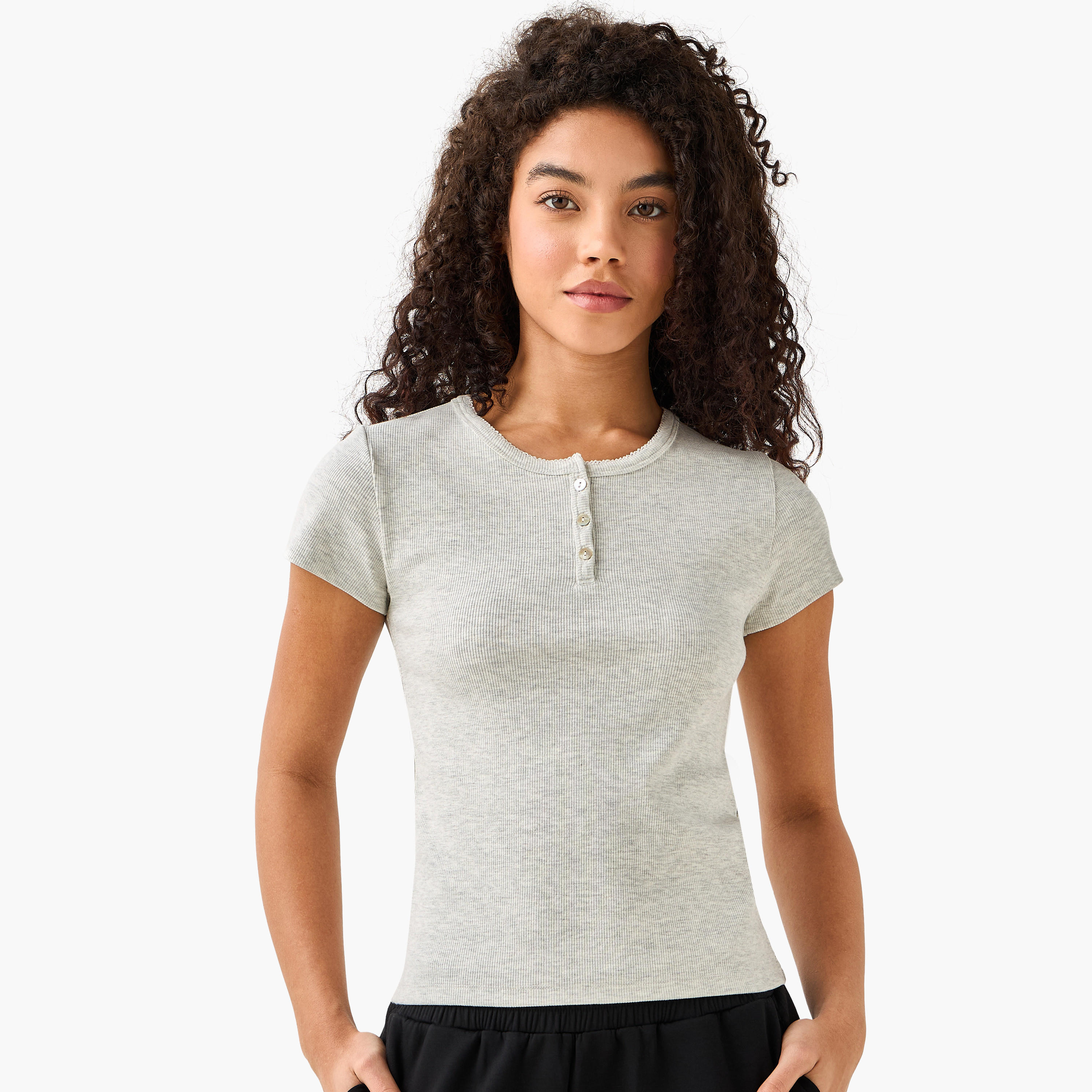 T-shirt with Ribbed Texture-women-clothing-tshirts-image-2