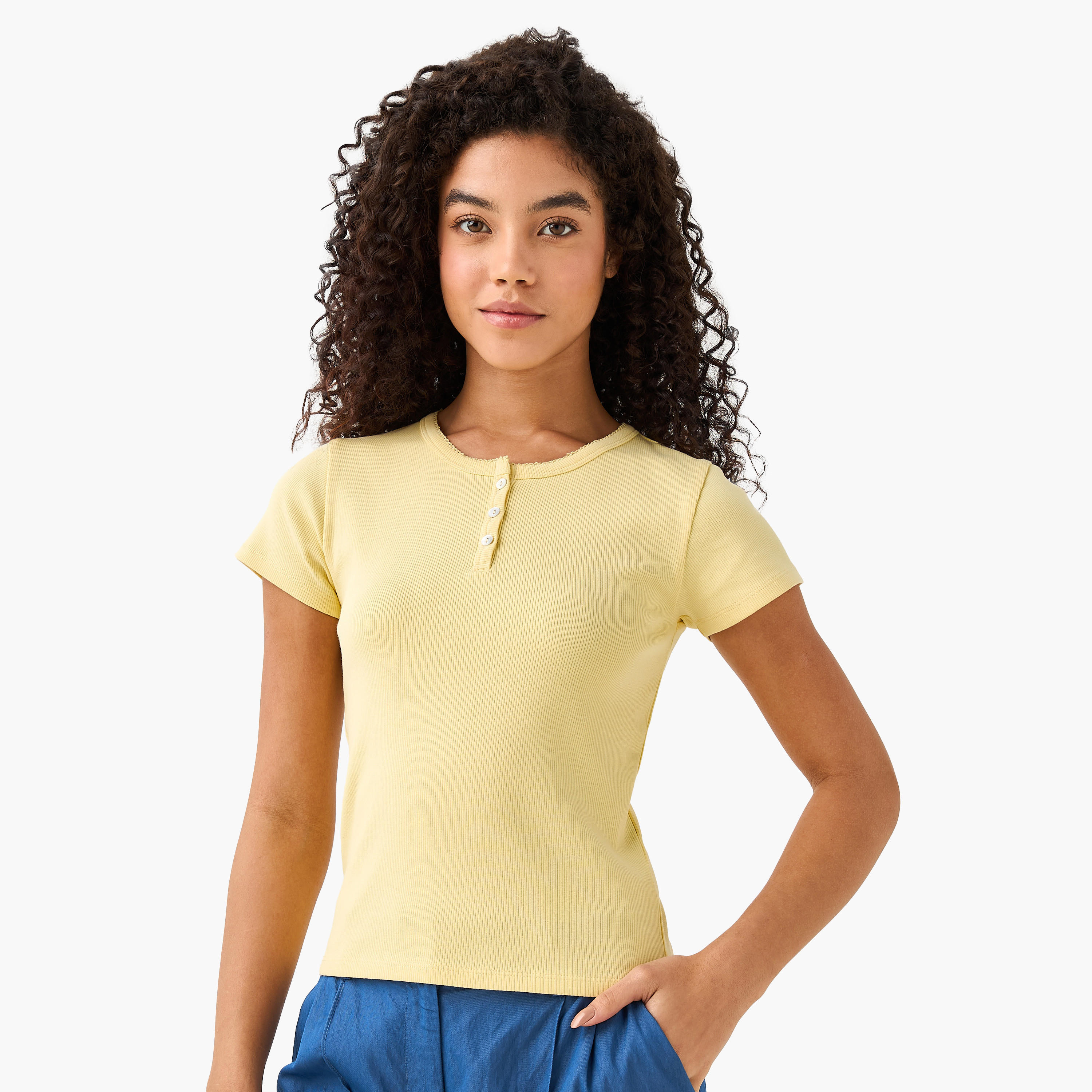 T-shirt with Ribbed Texture-women-clothing-tshirts-image-2
