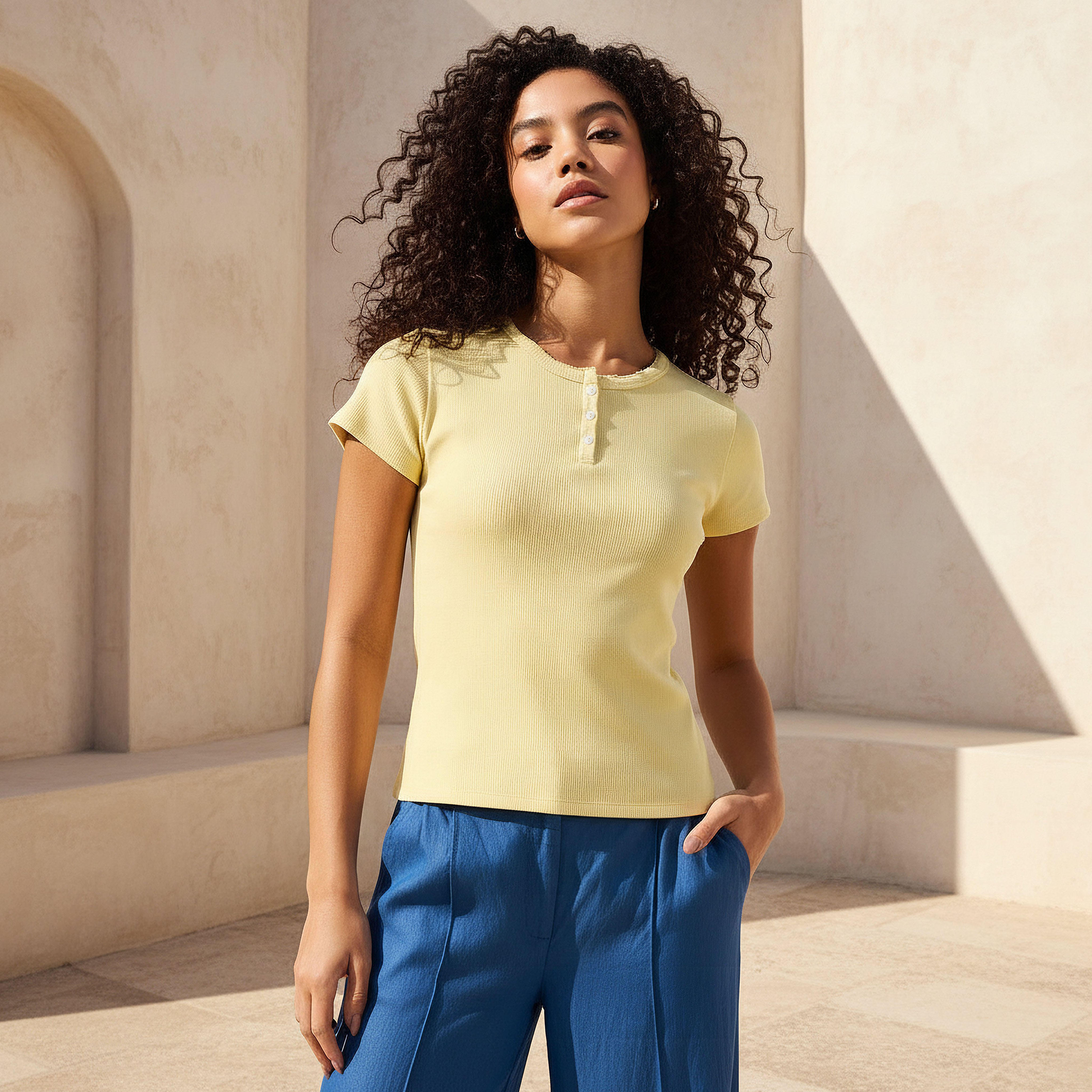 T-shirt with Ribbed Texture-women-clothing-tshirts-image-1