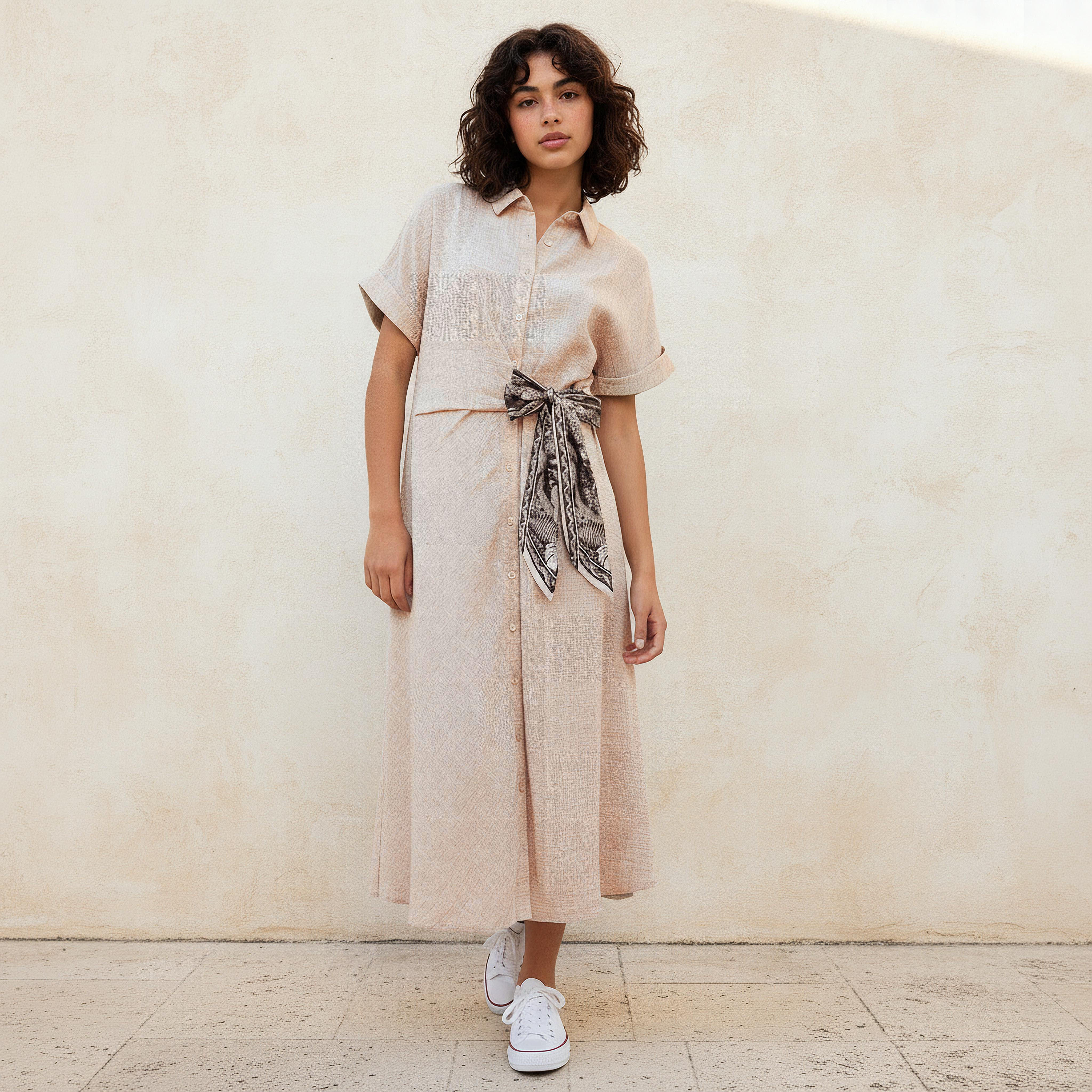 فستان قميص ميدي بأربطة-women-clothing-dresses-image-1
