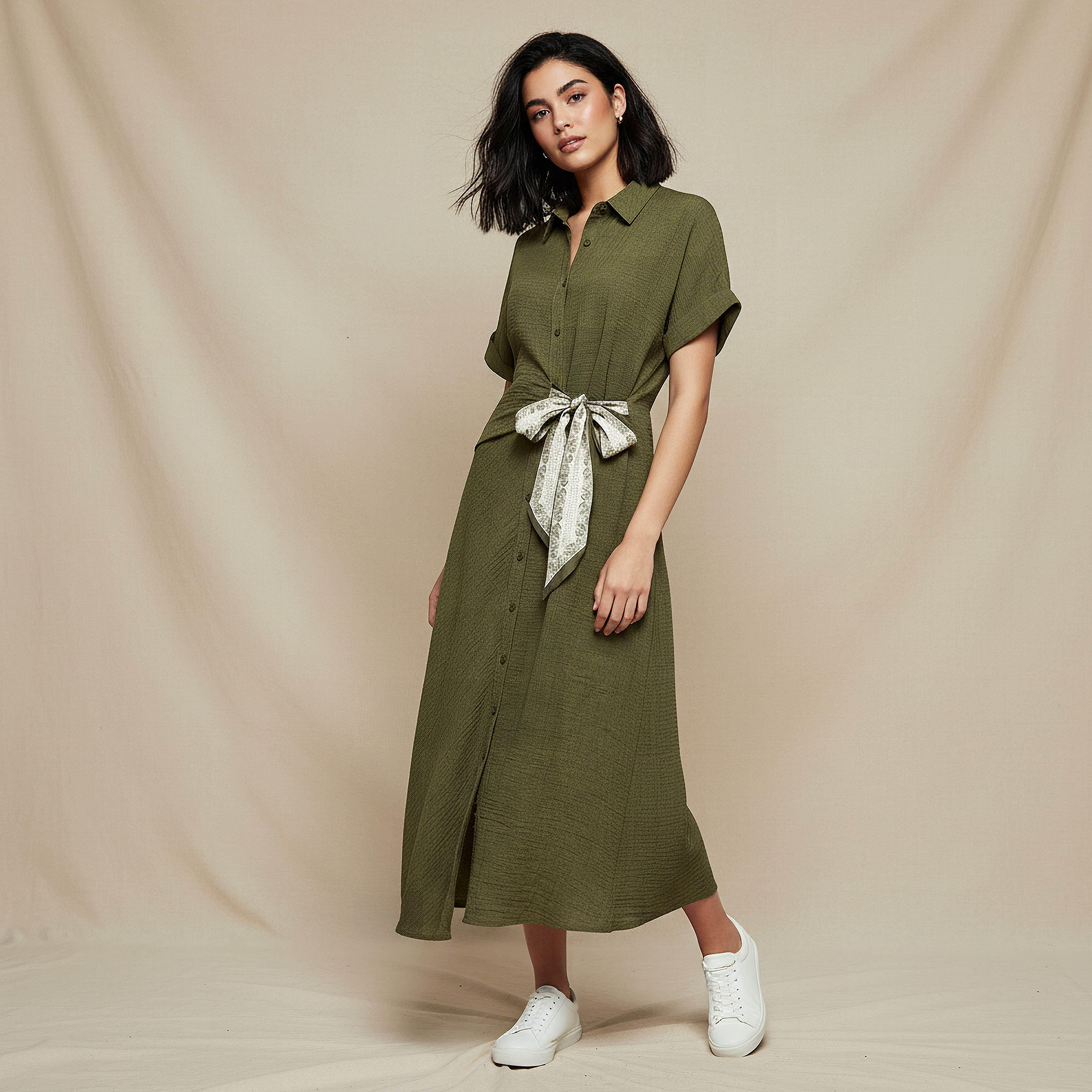 Midi Shirt Dress with Tie-Ups-women-clothing-dresses-image-1