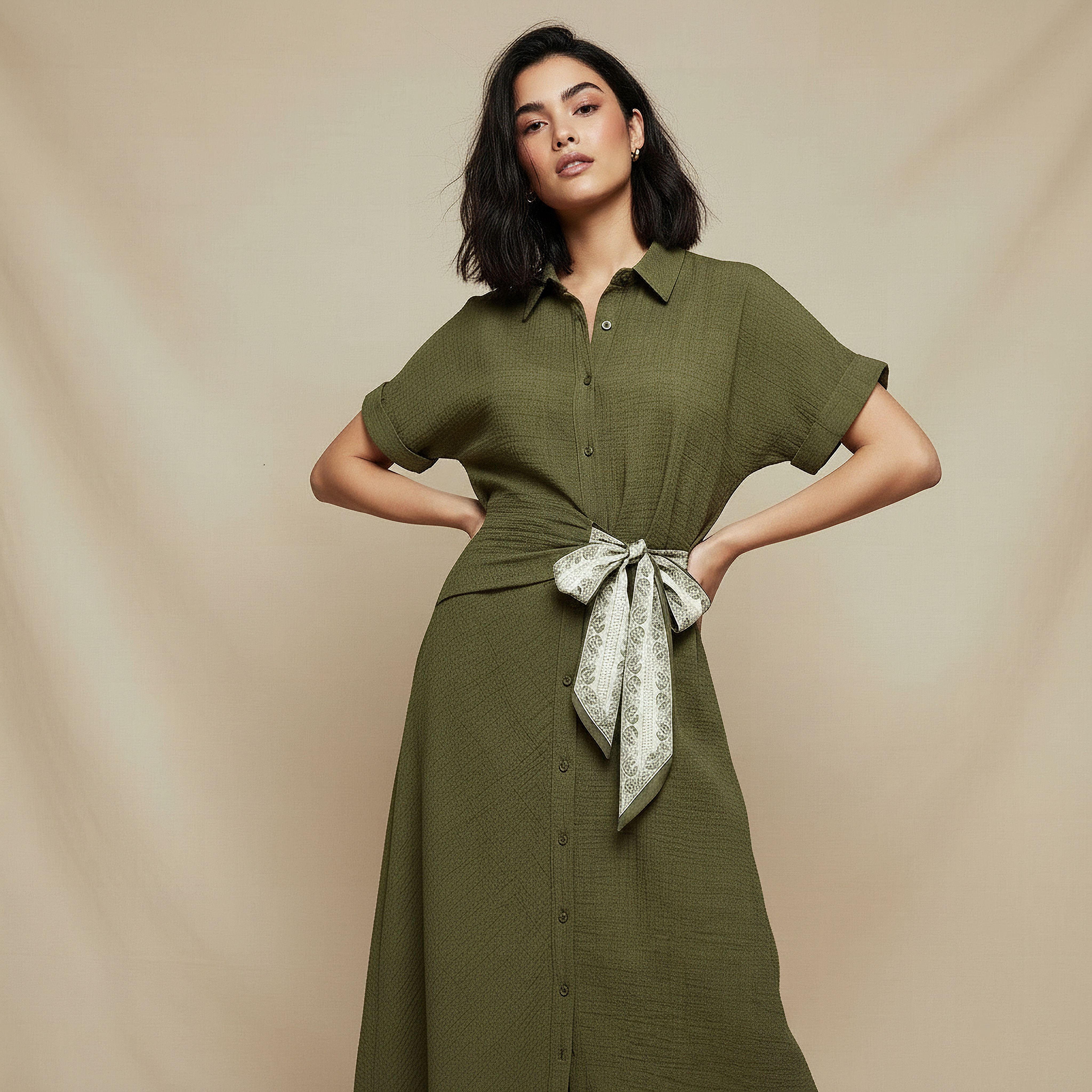 Midi Shirt Dress with Tie-Ups-women-clothing-dresses-image-3