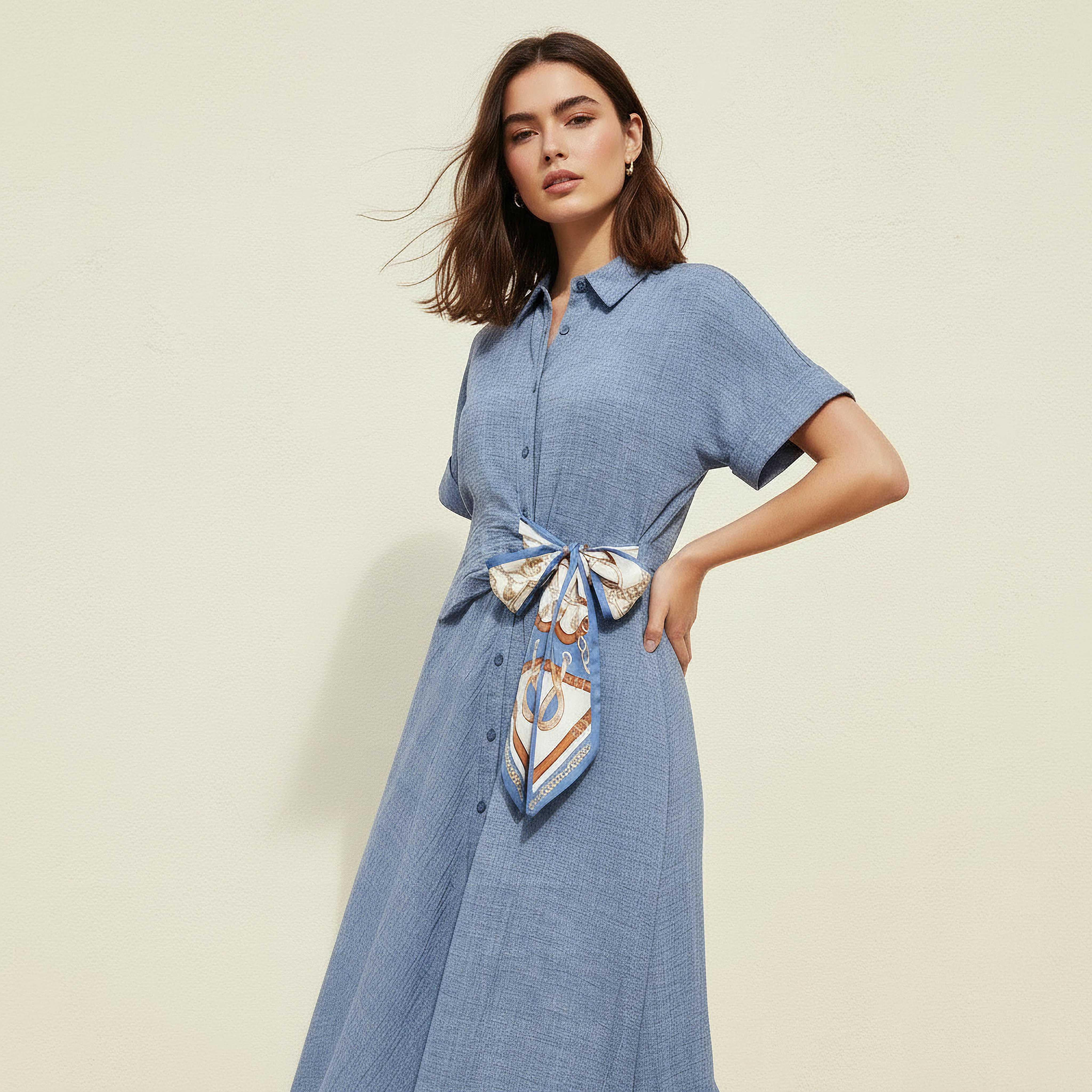 فستان قميص ميدي بأربطة-women-clothing-dresses-image-1