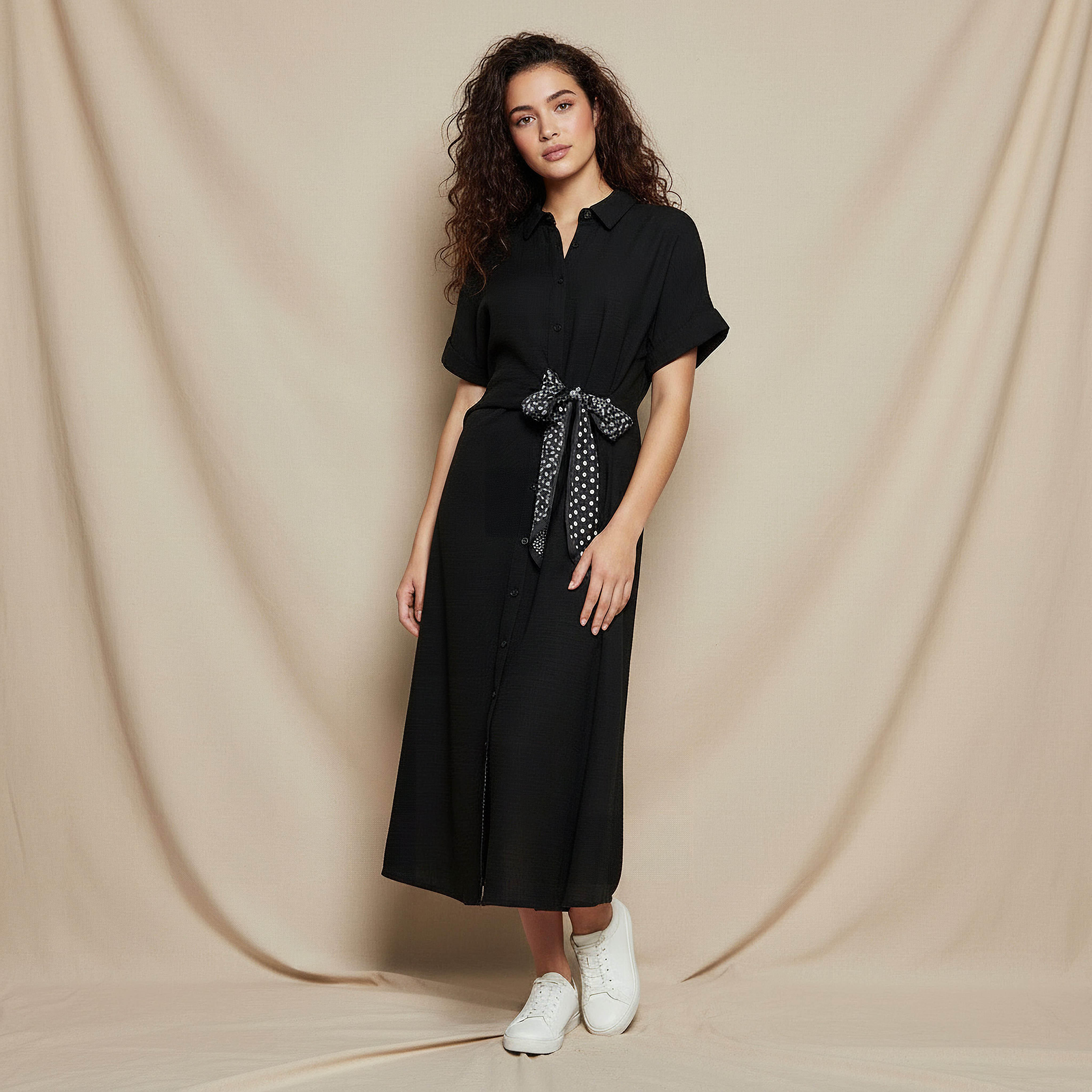 فستان قميص ميدي بأربطة-women-clothing-dresses-image-1