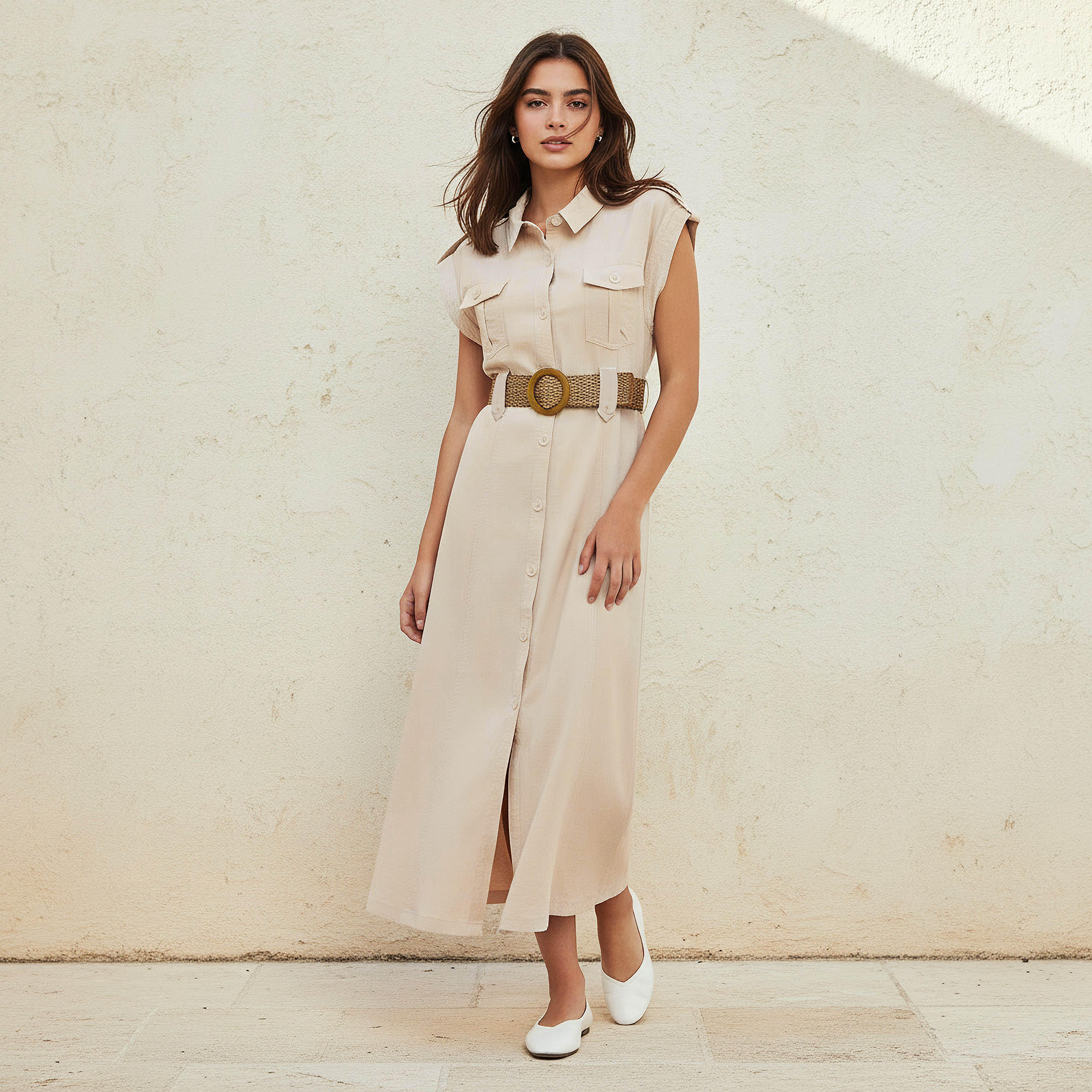 Midi Shirt Dress with Belt-women-clothing-dresses-image-1