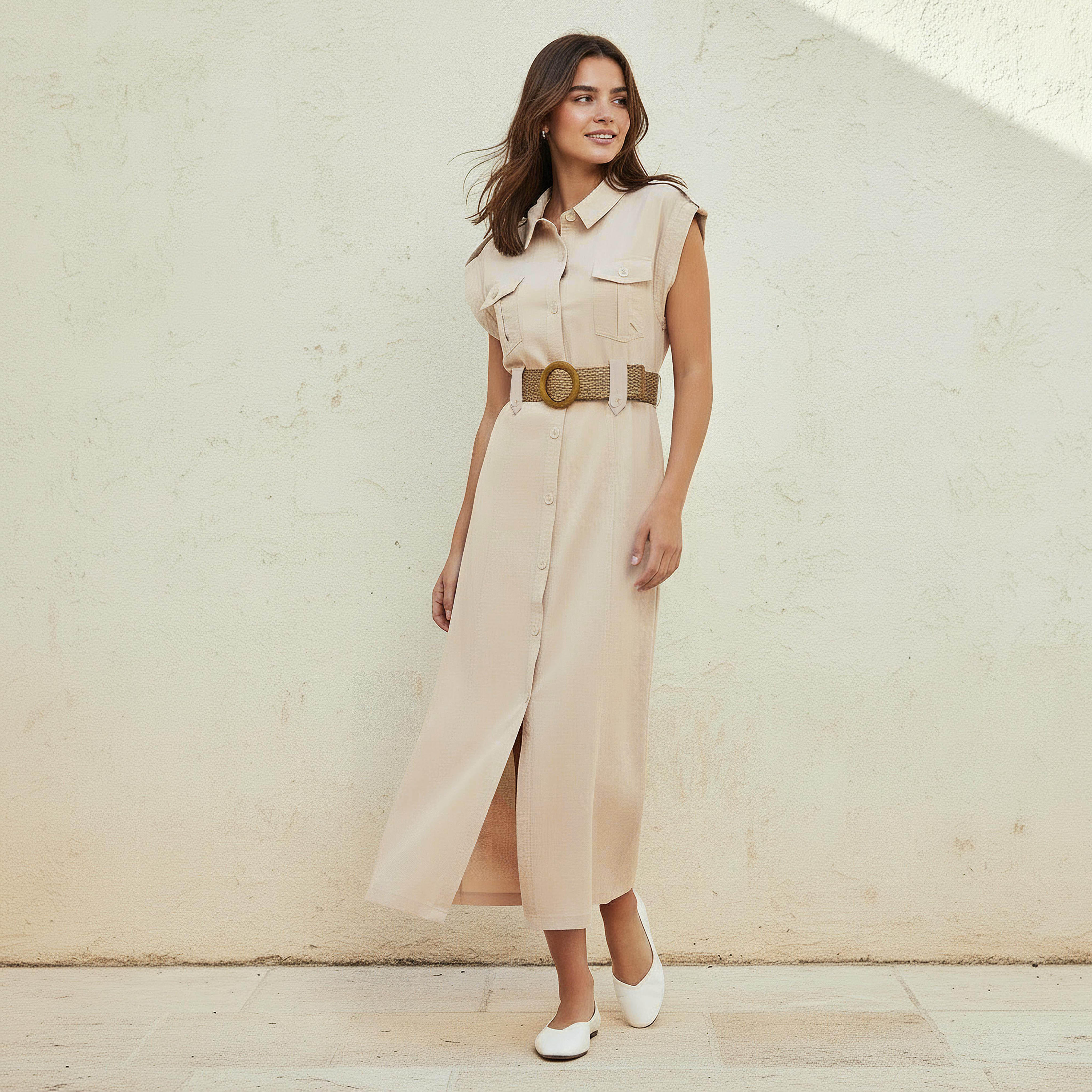 Midi Shirt Dress with Belt-women-clothing-dresses-image-3