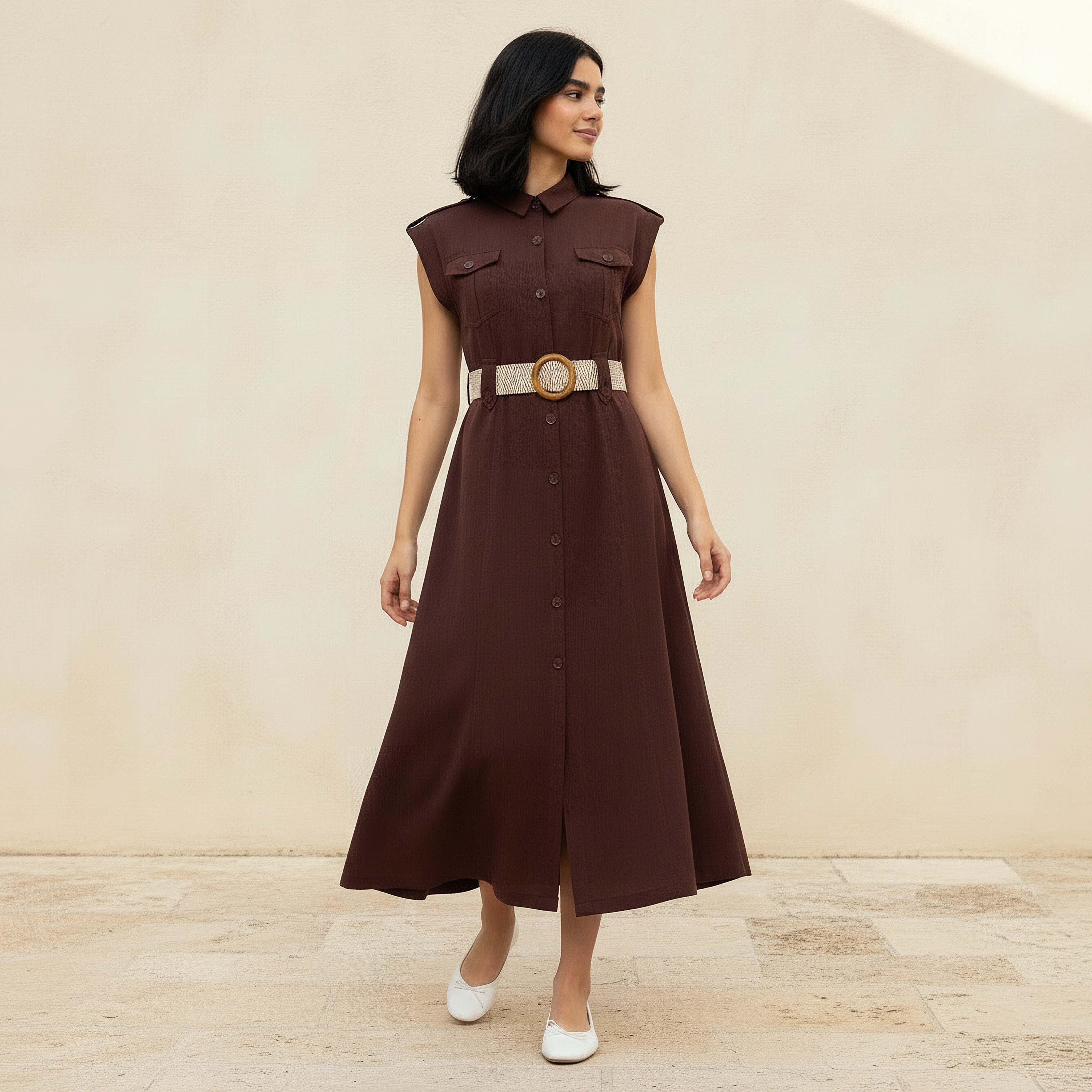 Midi Shirt Dress with Belt-women-clothing-dresses-image-1