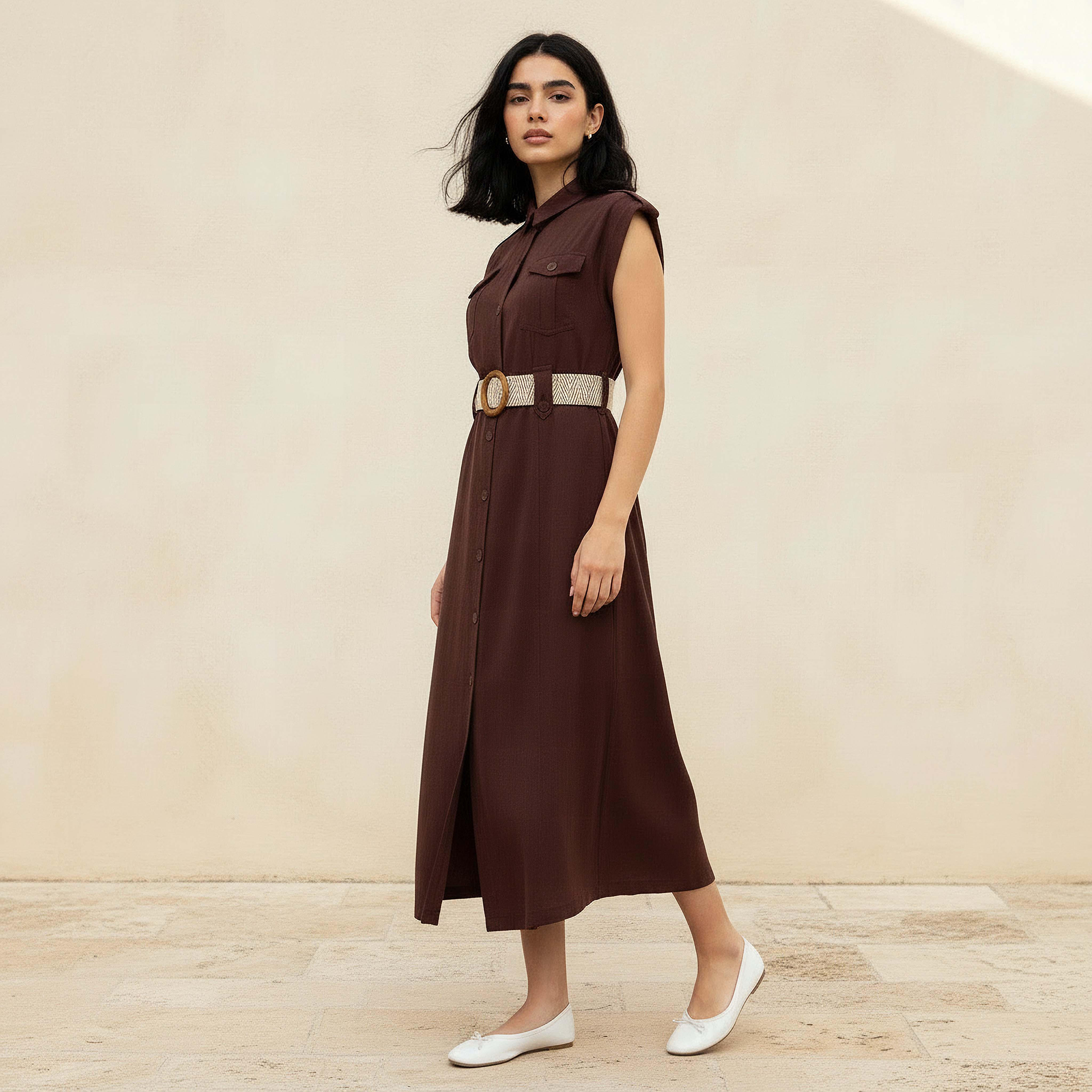 Midi Shirt Dress with Belt-women-clothing-dresses-image-3