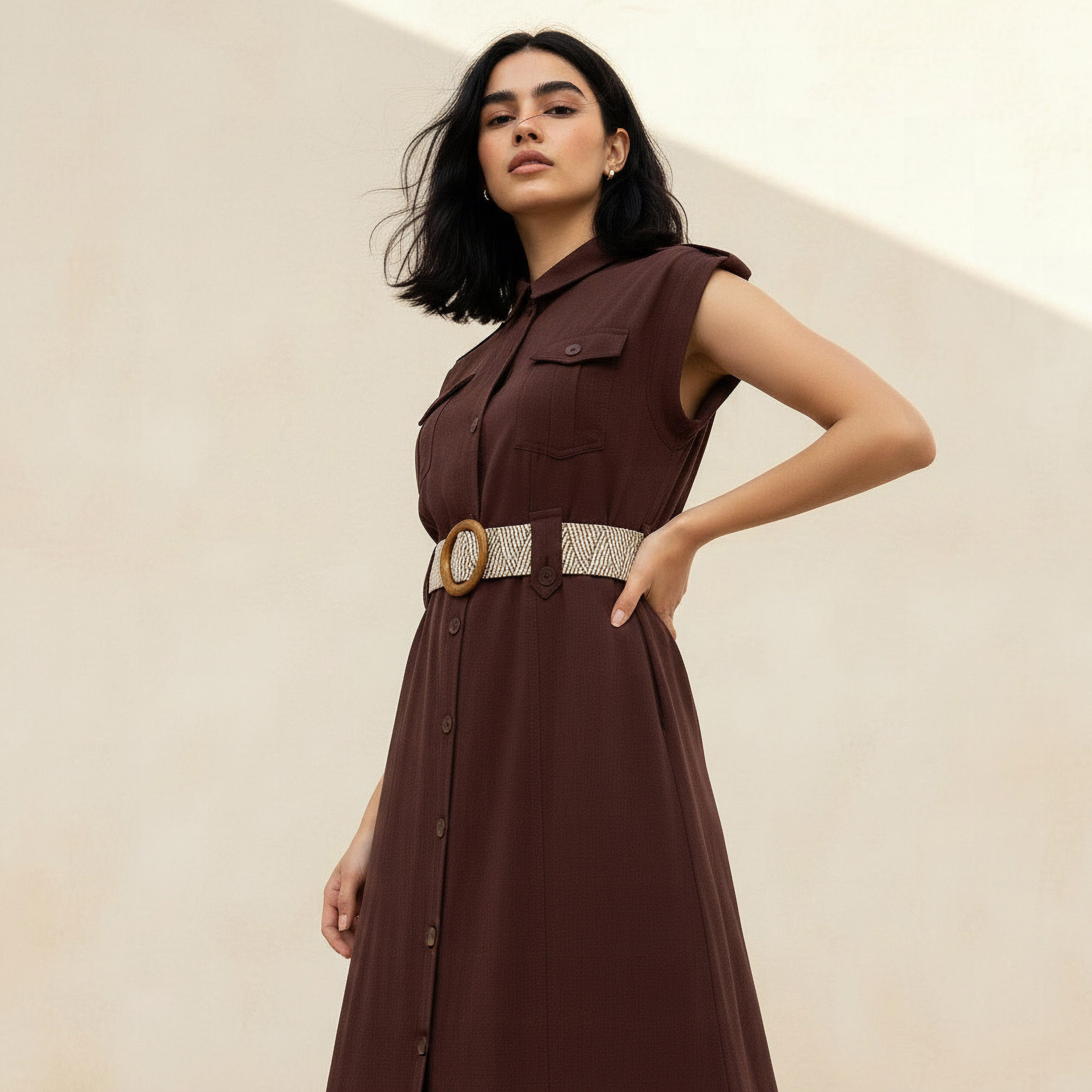 Midi Shirt Dress with Belt-women-clothing-dresses-image-5